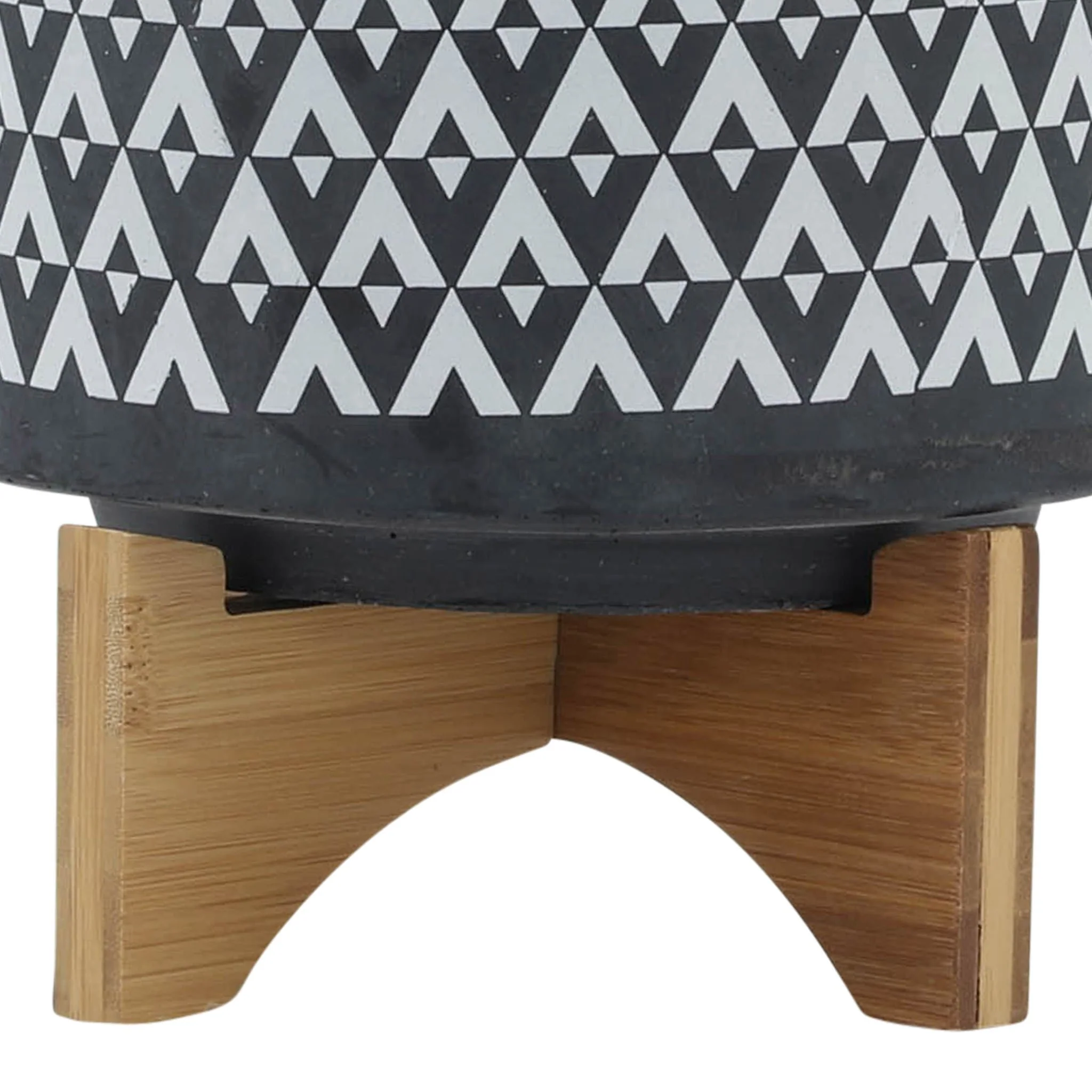 Ceramic 8" Aztec Planter On Wooden Stand, Gray - Image 7