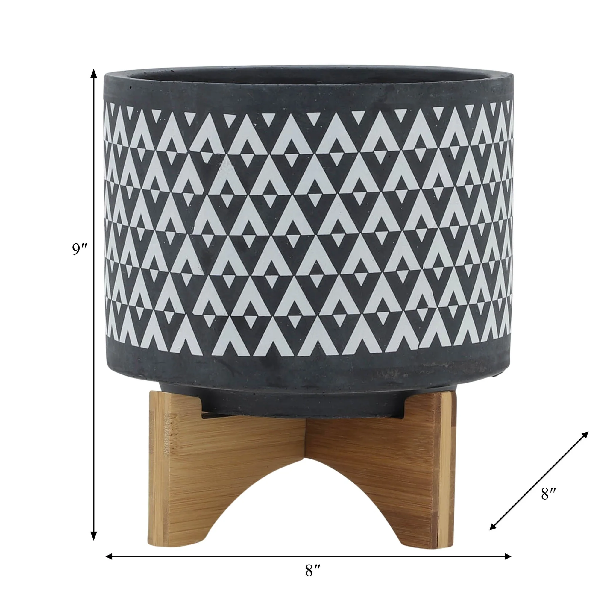 Ceramic 8" Aztec Planter On Wooden Stand, Gray - Image 9