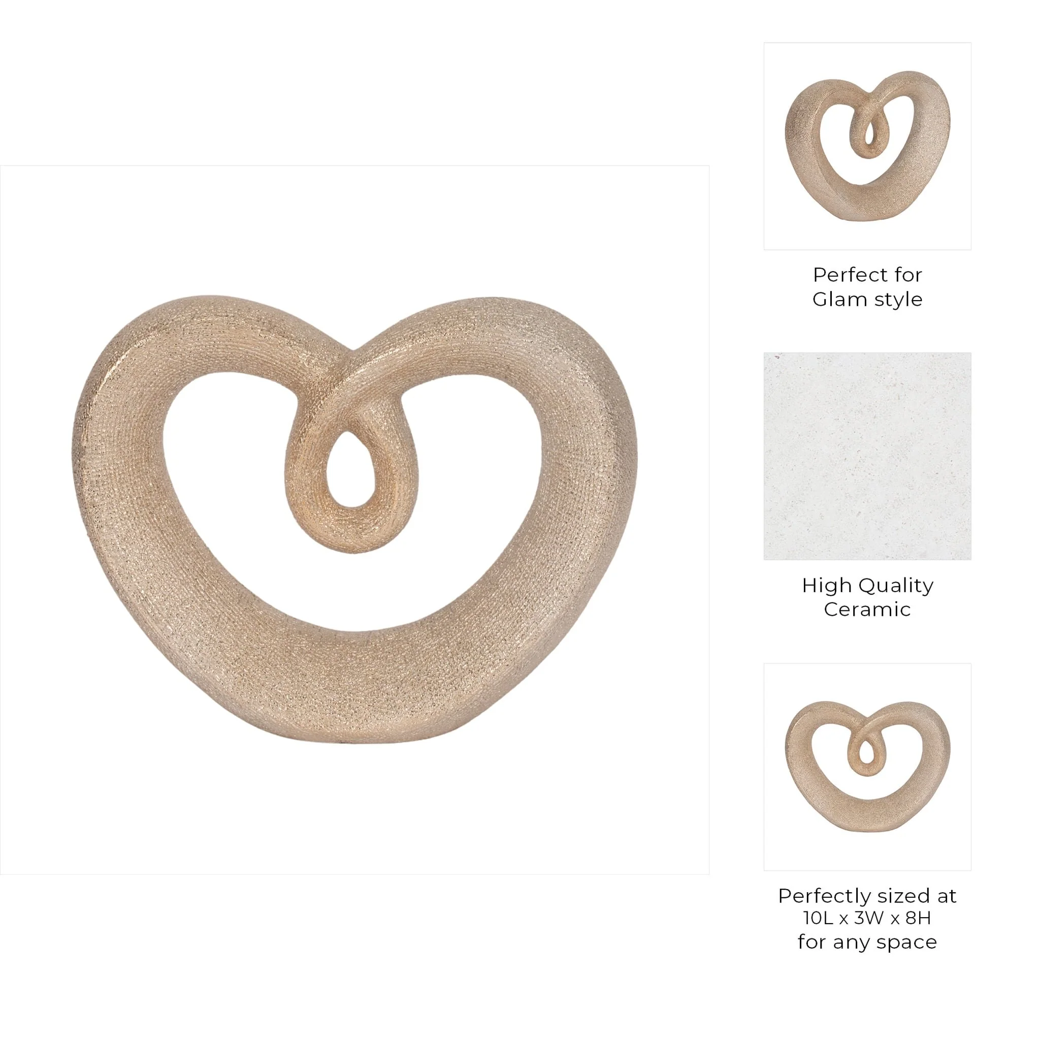 Ceramic 8" Beaded Heart Accent, Champange - Image 8