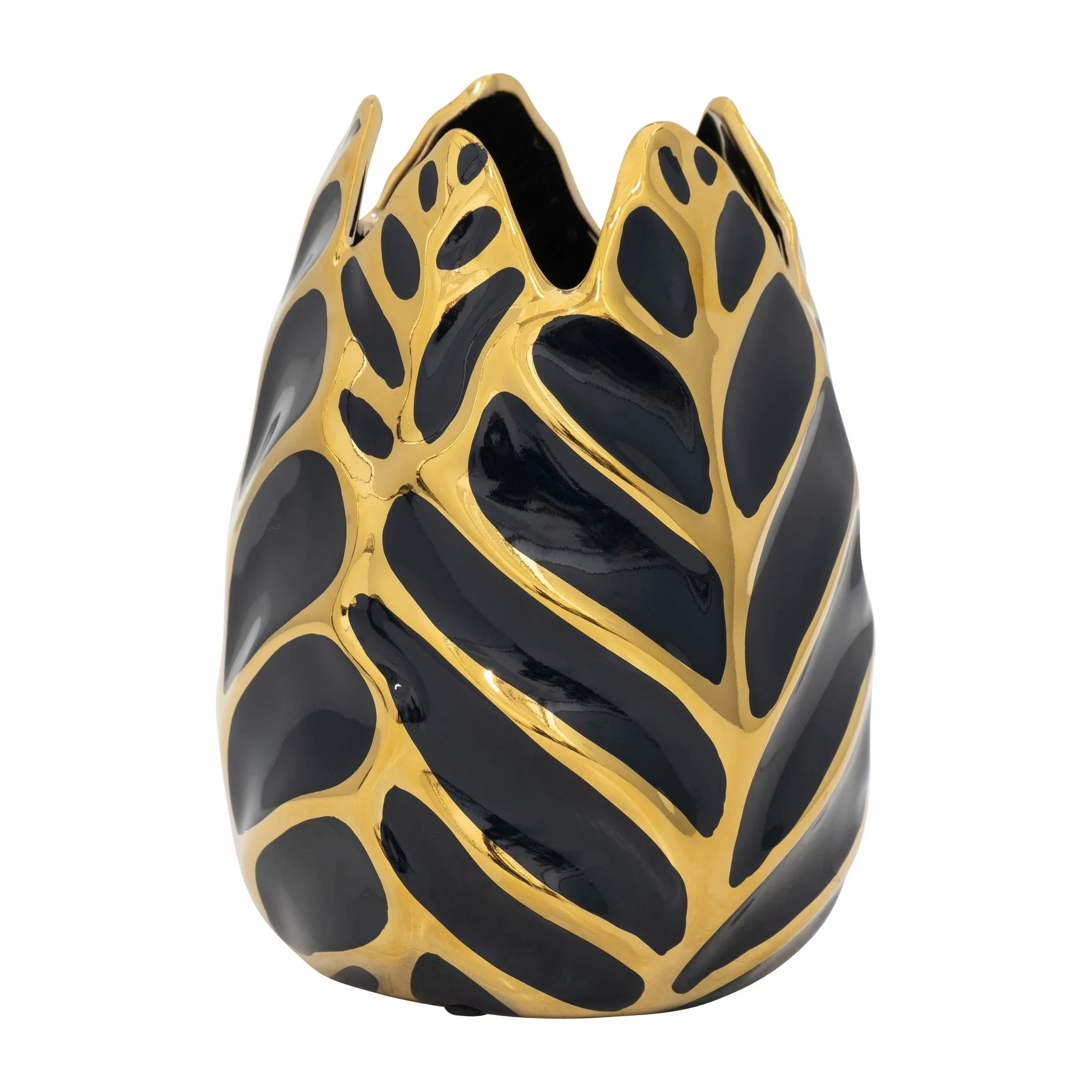 Ceramic 8" Leaf Vase, Drk Navy/gold - Image 3