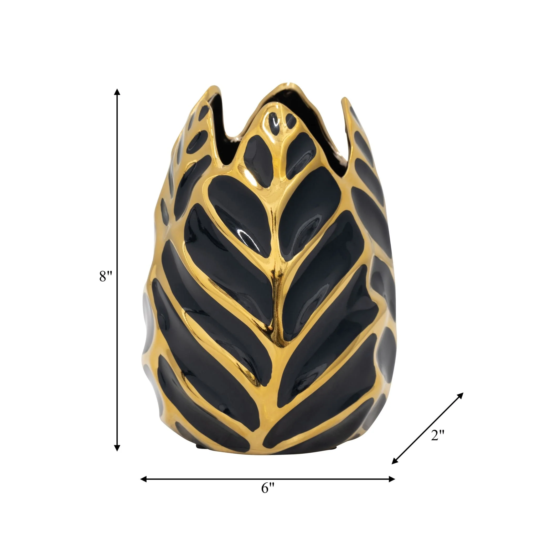 Ceramic 8" Leaf Vase, Drk Navy/gold - Image 7