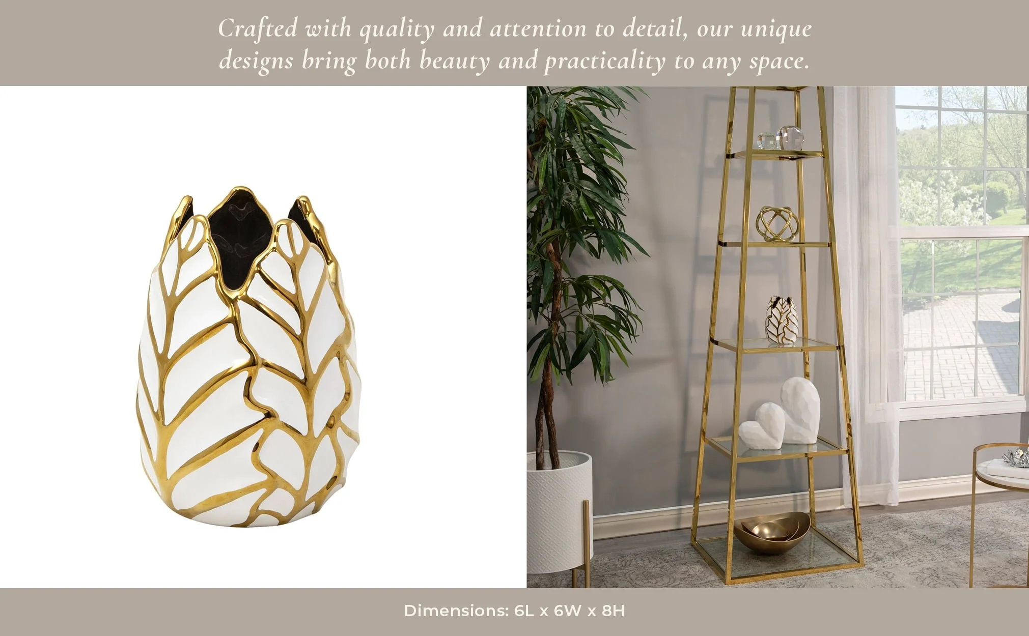 Ceramic 8" Leaf Vase, White/gold - Image 13