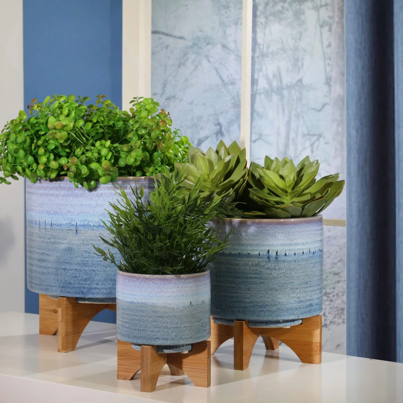 Ceramic 8" Planter On Stand, Blue Fade - Image 12