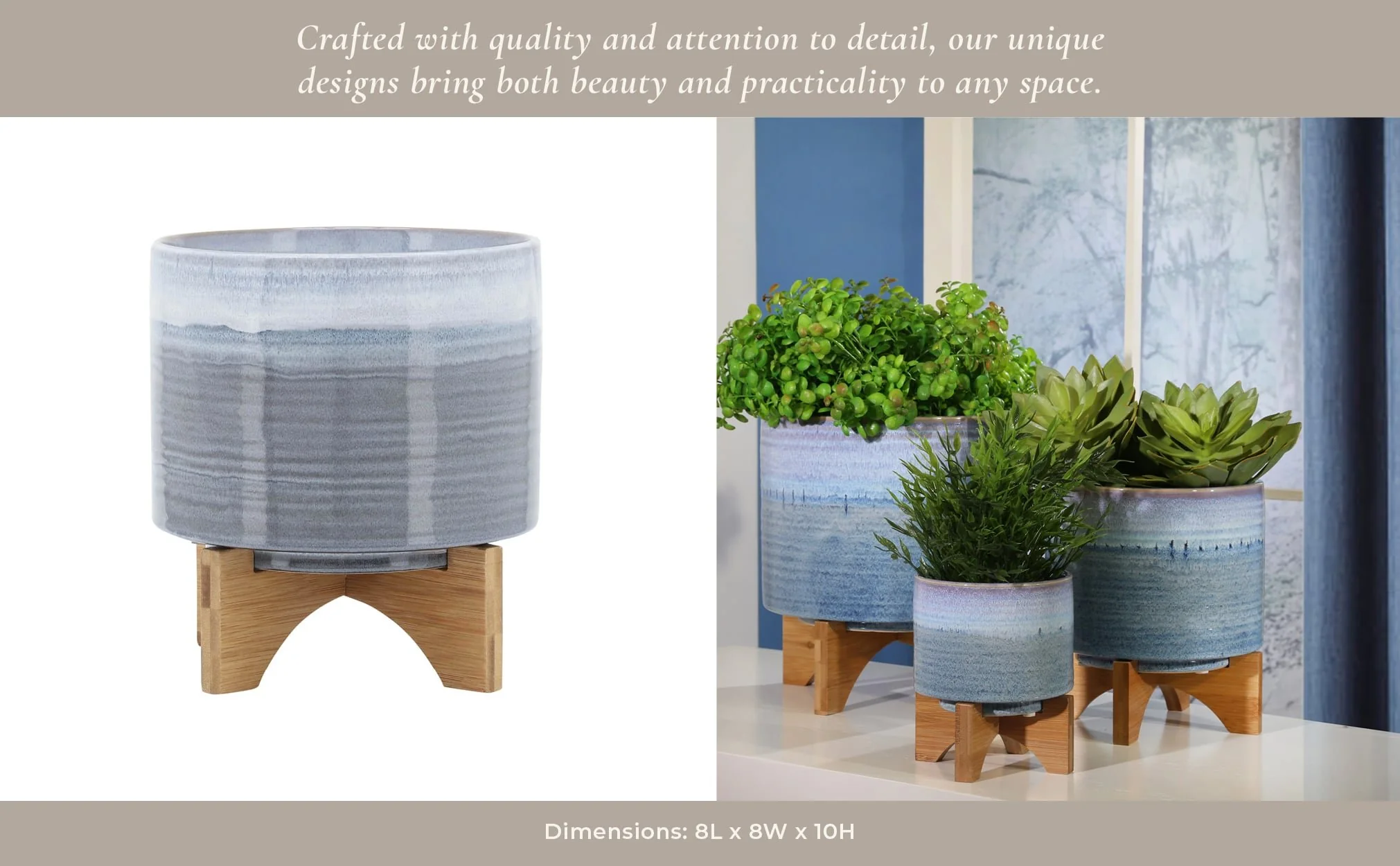 Ceramic 8" Planter On Stand, Blue Fade - Image 13