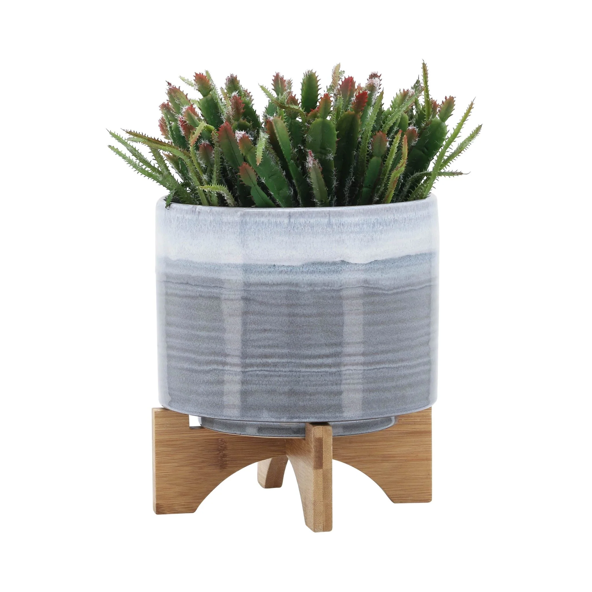Ceramic 8" Planter On Stand, Blue Fade - Image 3