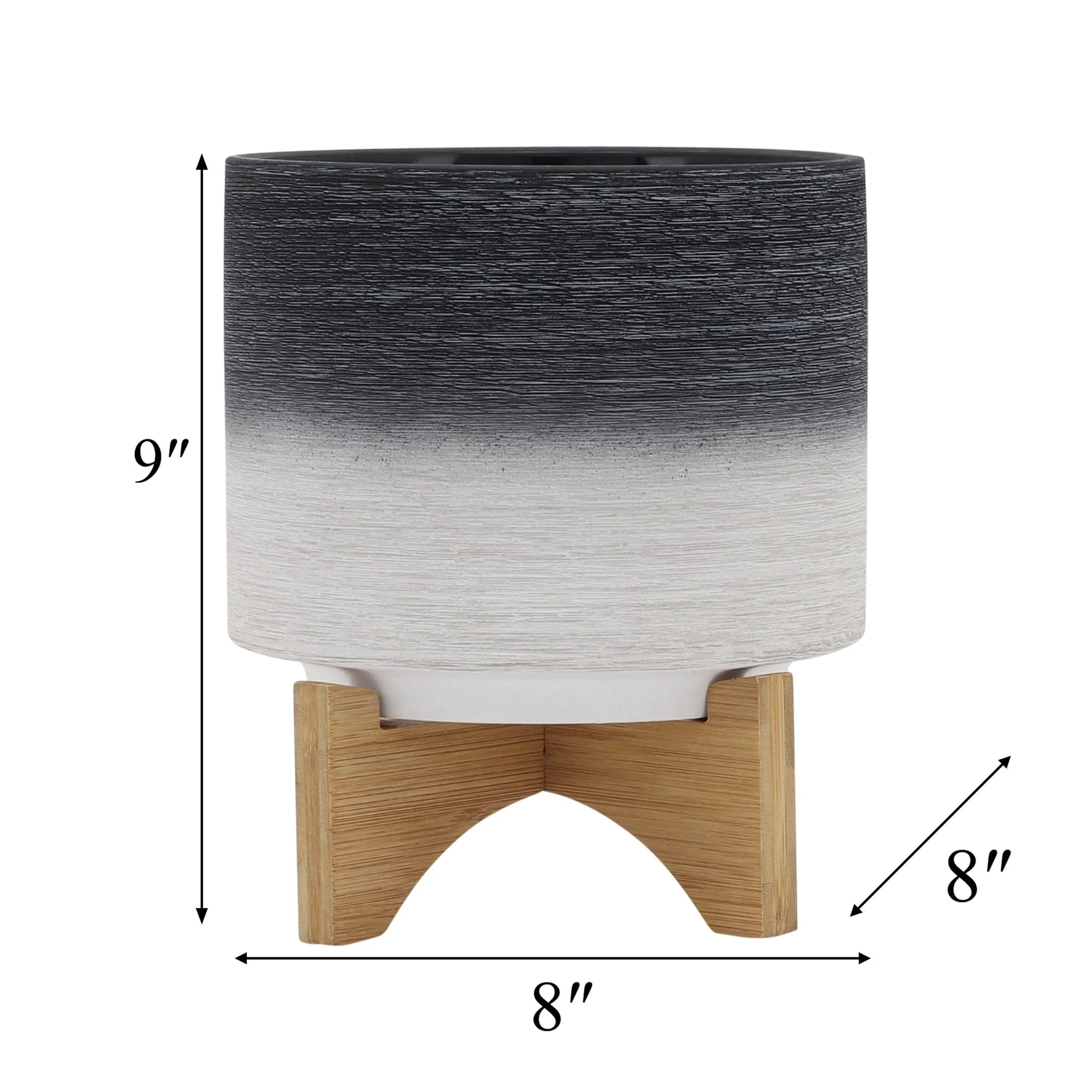 Ceramic 8" Planter On Wooden Stand, Gray - Image 9