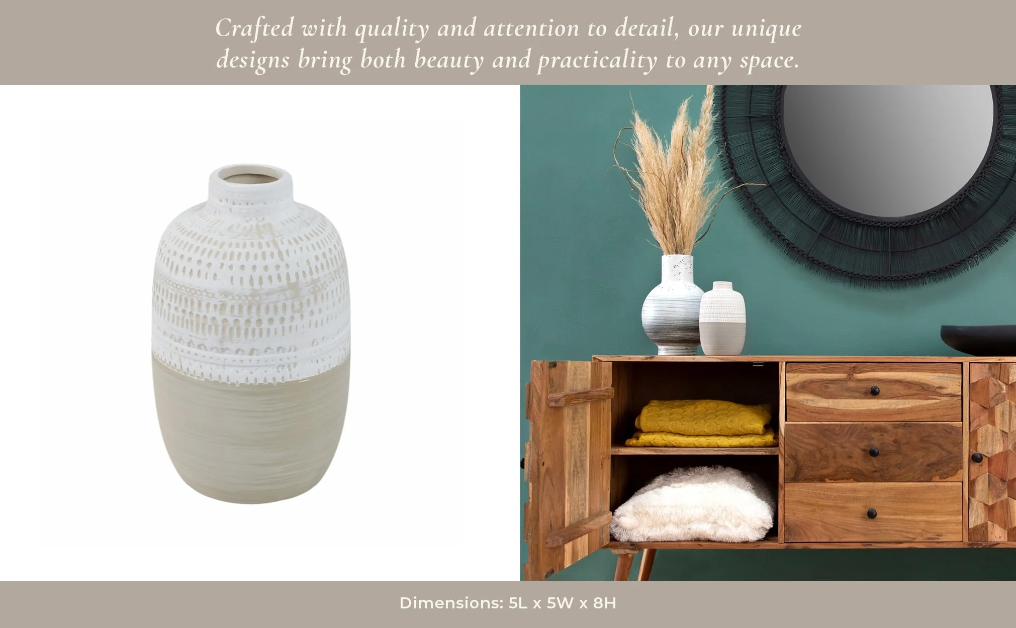 Ceramic 8" Tribal Vase, Beige - Image 12