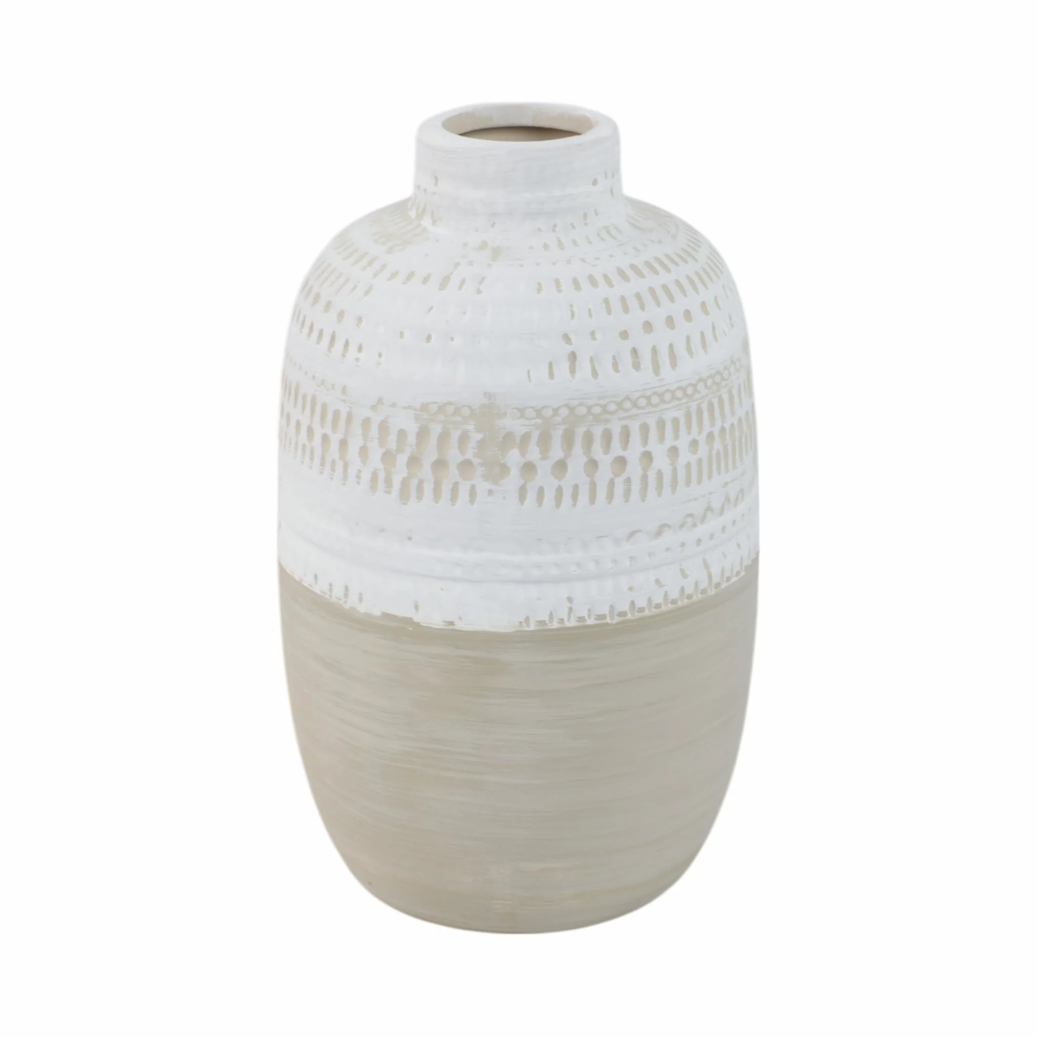 Ceramic 8" Tribal Vase, Beige - Image 3