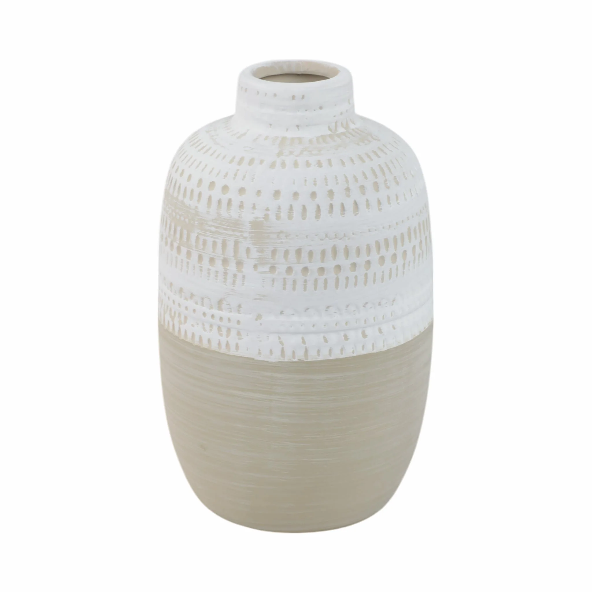 Ceramic 8" Tribal Vase, Beige - Image 4