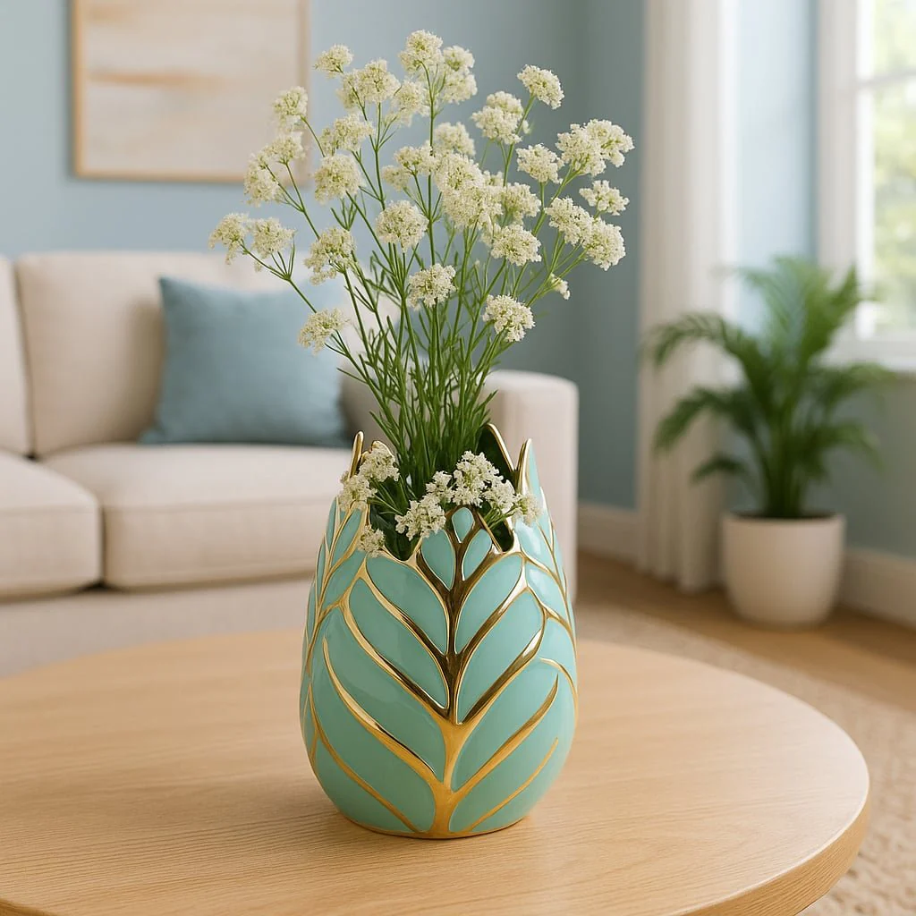 Ceramic 8"h Leaf Vase, Green - Image 10