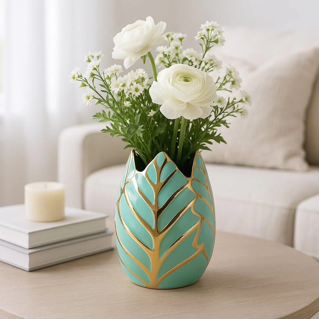 Ceramic 8"h Leaf Vase, Green - Image 11