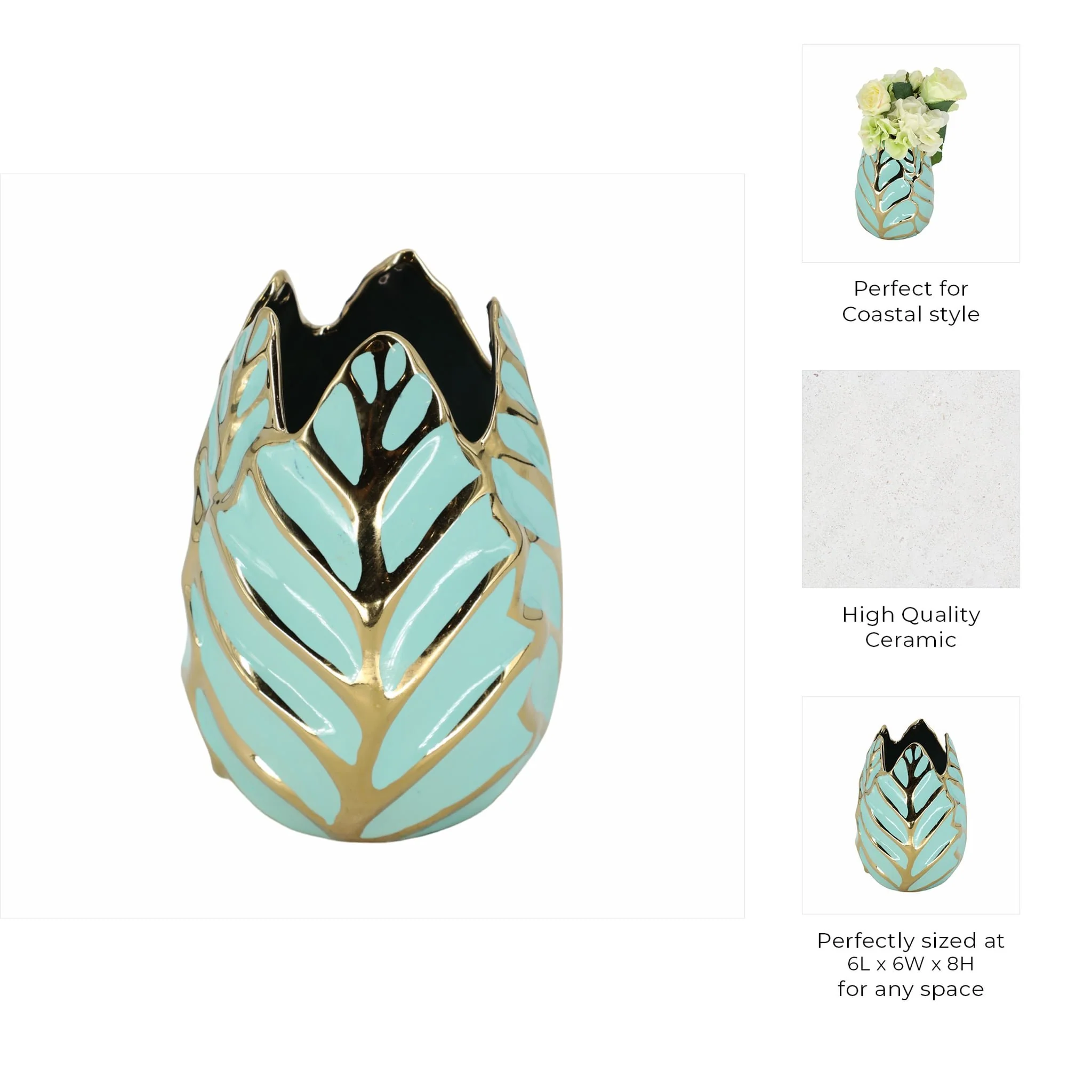 Ceramic 8"h Leaf Vase, Green - Image 9