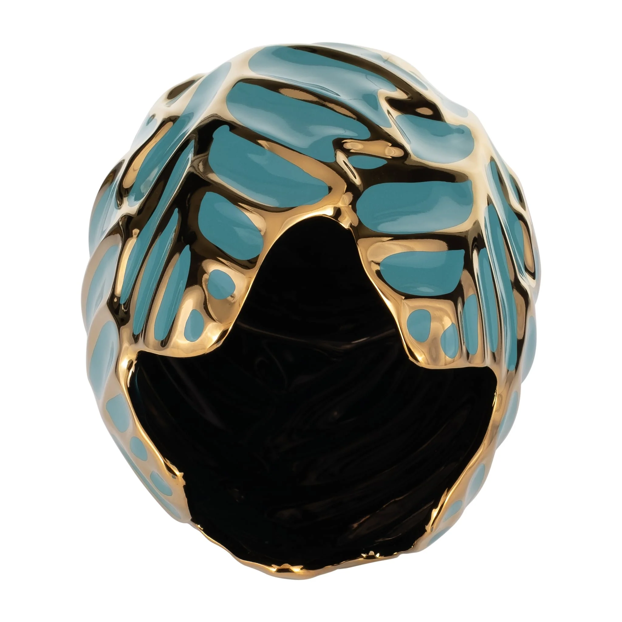 Ceramic 8"h Leaf Vase, Turquoise/gold - Image 5