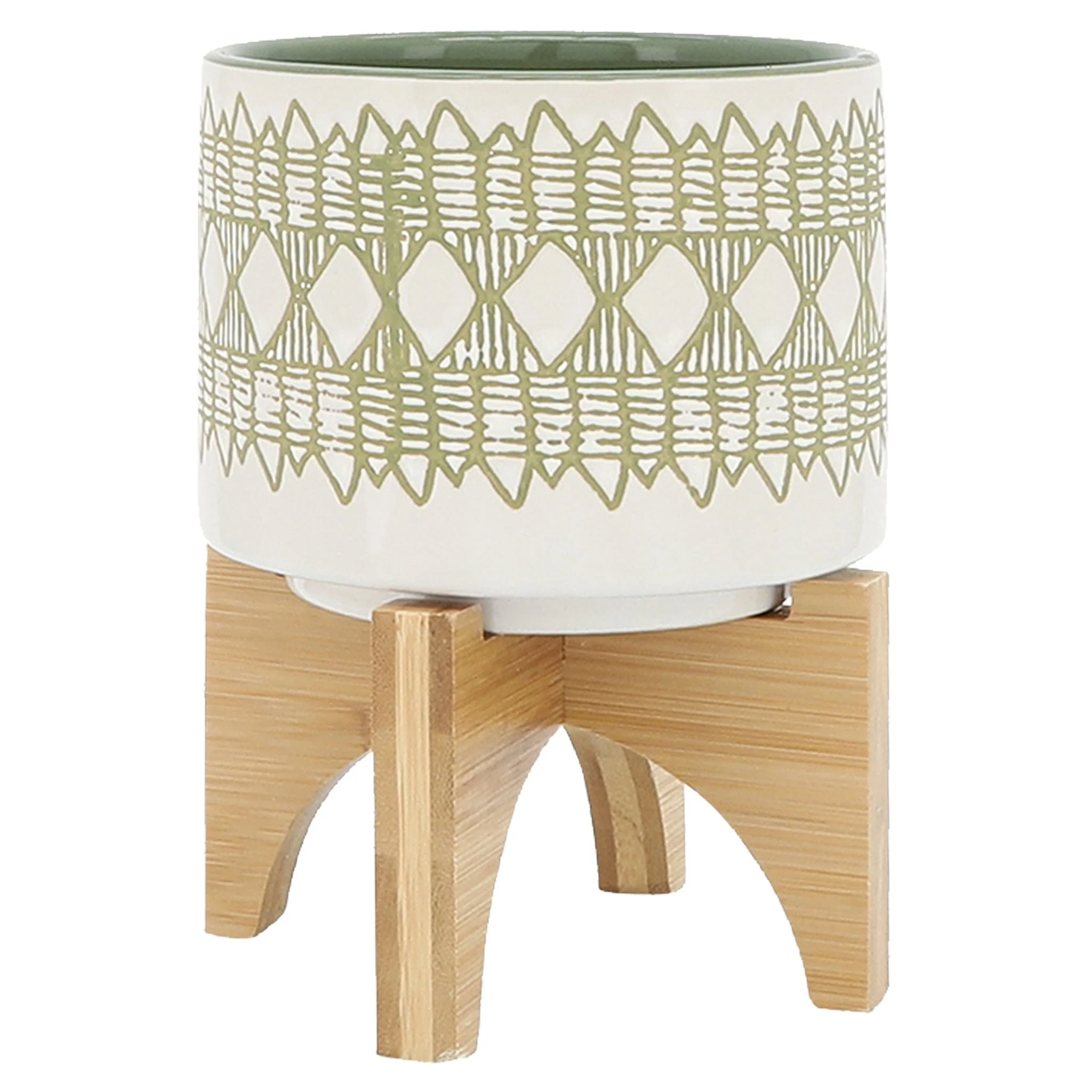 Ceramic S/2 5/8" Aztec Planter On Wooden Stand, Ol - Image 3