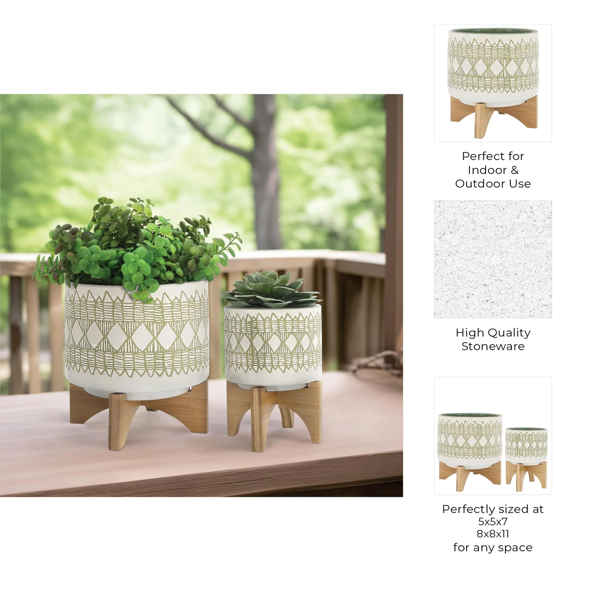 Ceramic S/2 5/8" Aztec Planter On Wooden Stand, Ol - Image 5