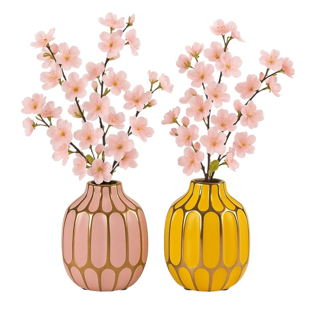 Ceramic Vase, 5"h, S/2, Blush/yellow - Image 2