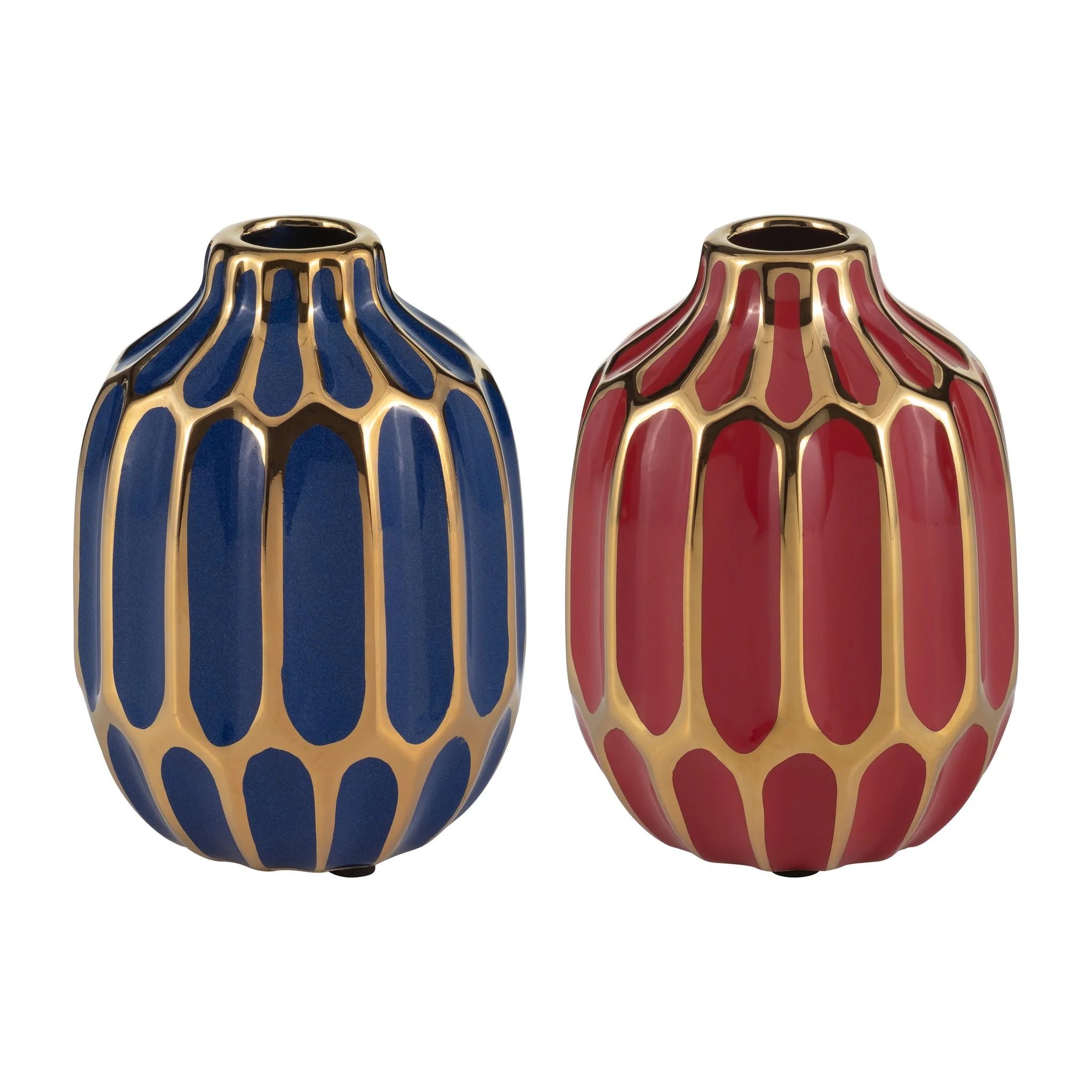 Ceramic Vase, 5"h, S/2, Navy/red - Image 2
