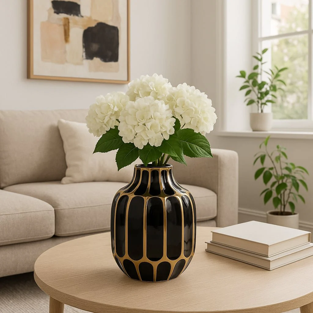 Ceramic Vase 8", Black/gold - Image 11