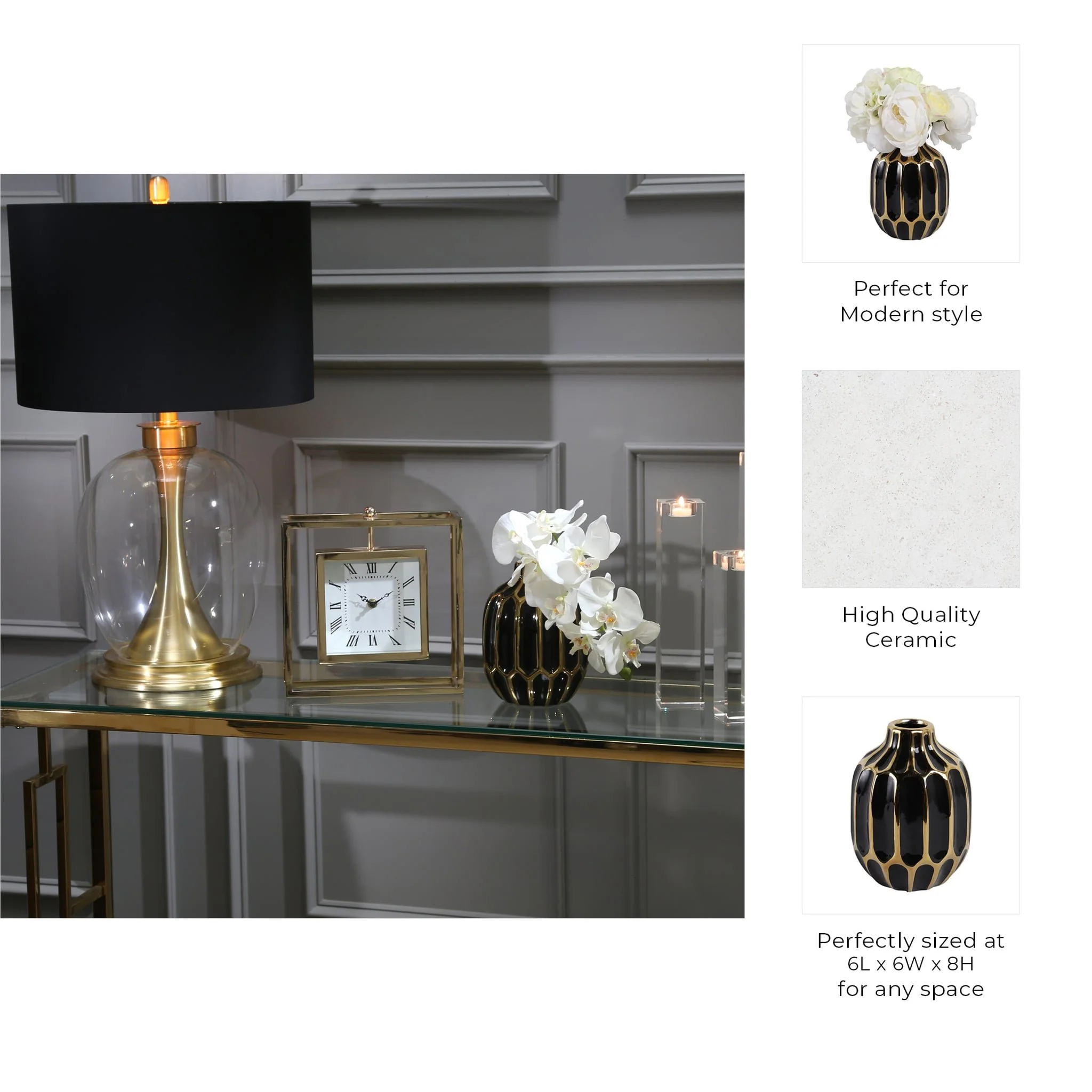 Ceramic Vase 8", Black/gold - Image 9