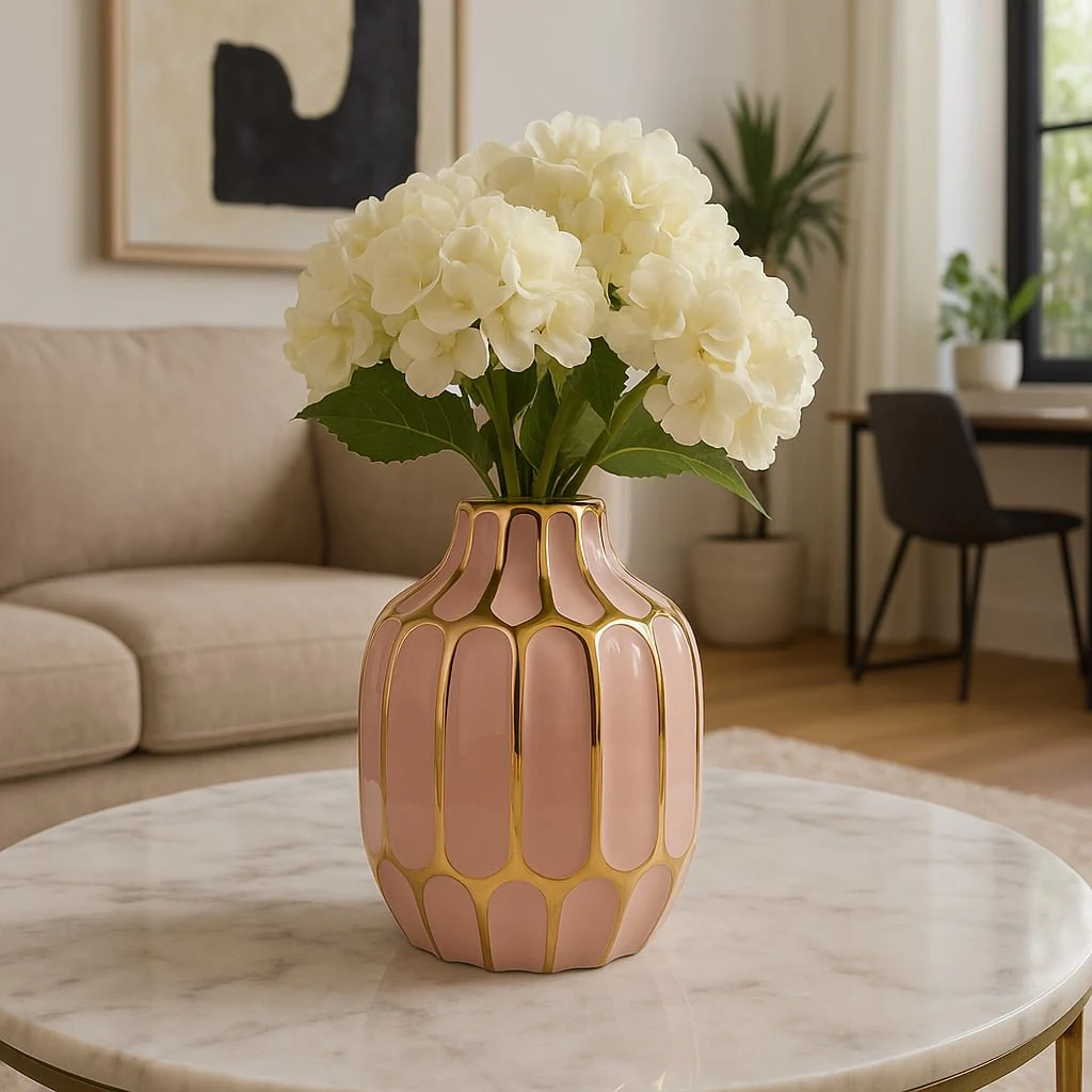 Ceramic Vase 8", Blush/gold - Image 11