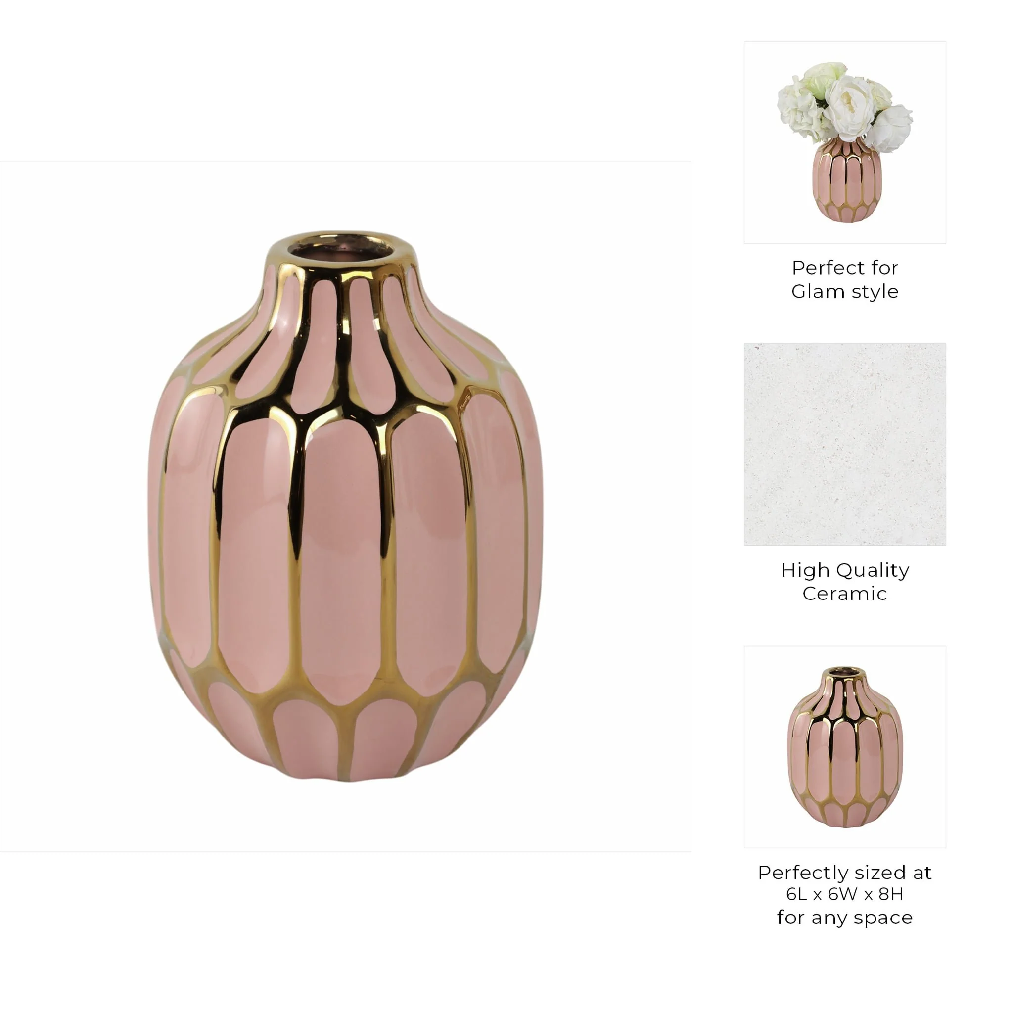 Ceramic Vase 8", Blush/gold - Image 9