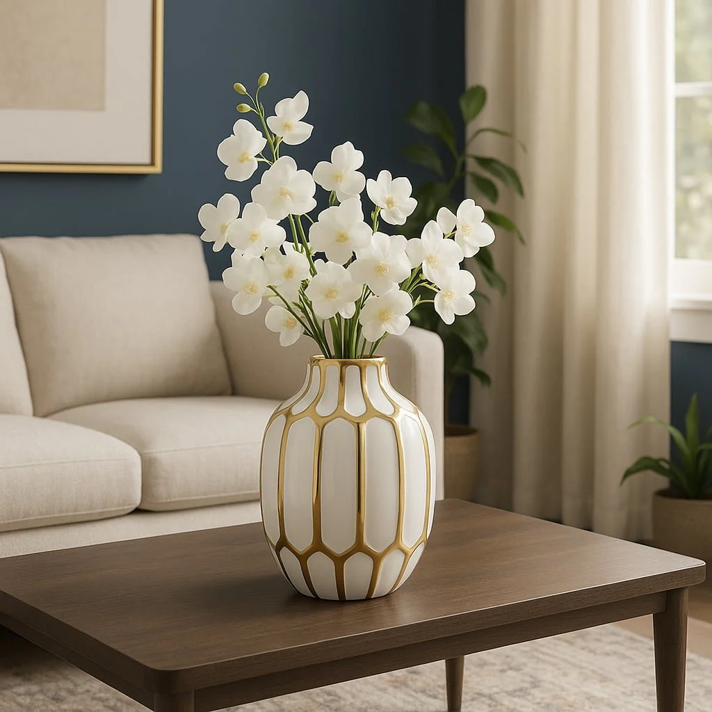 Ceramic Vase 8", White/gold - Image 11