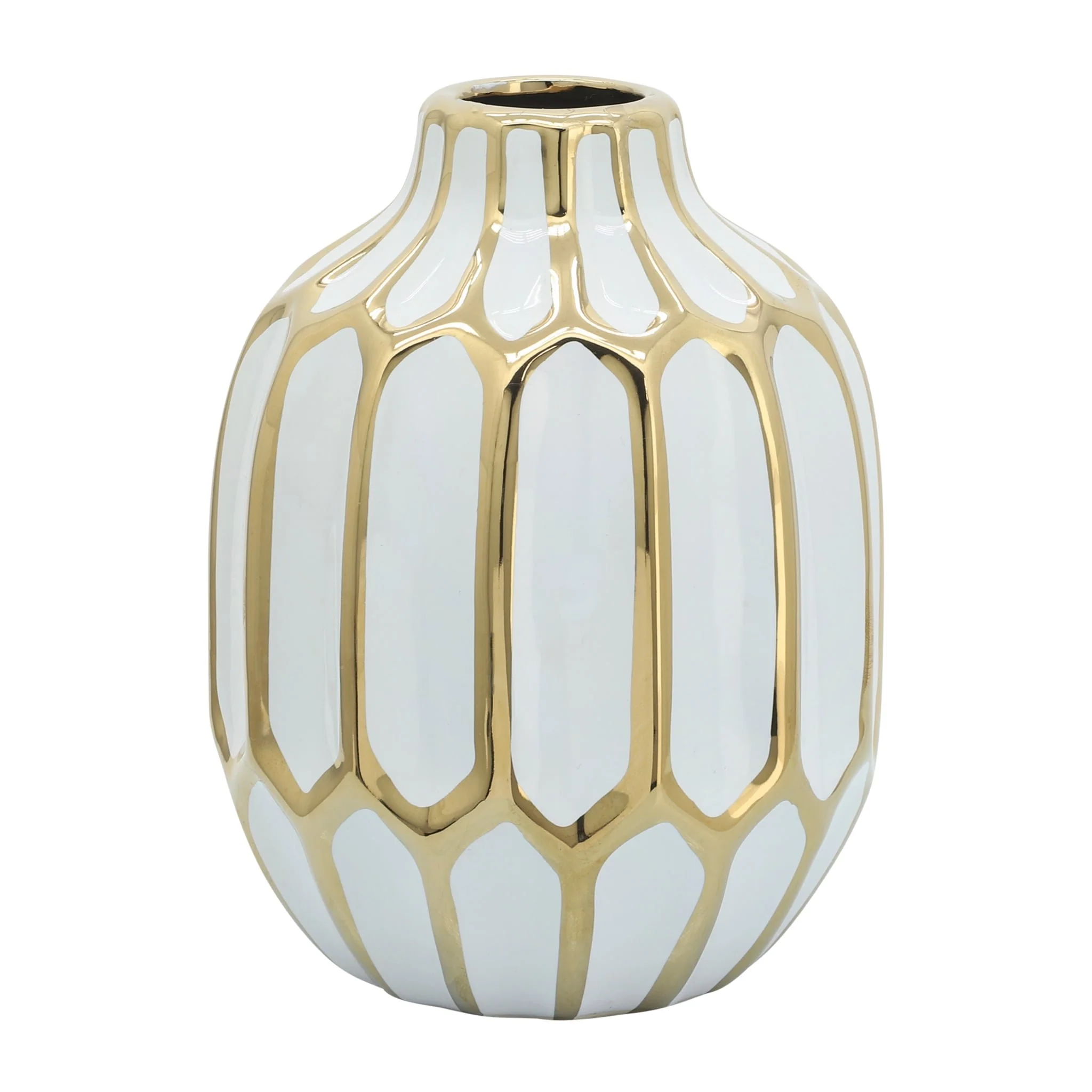 Ceramic Vase 8", White/gold - Image 3