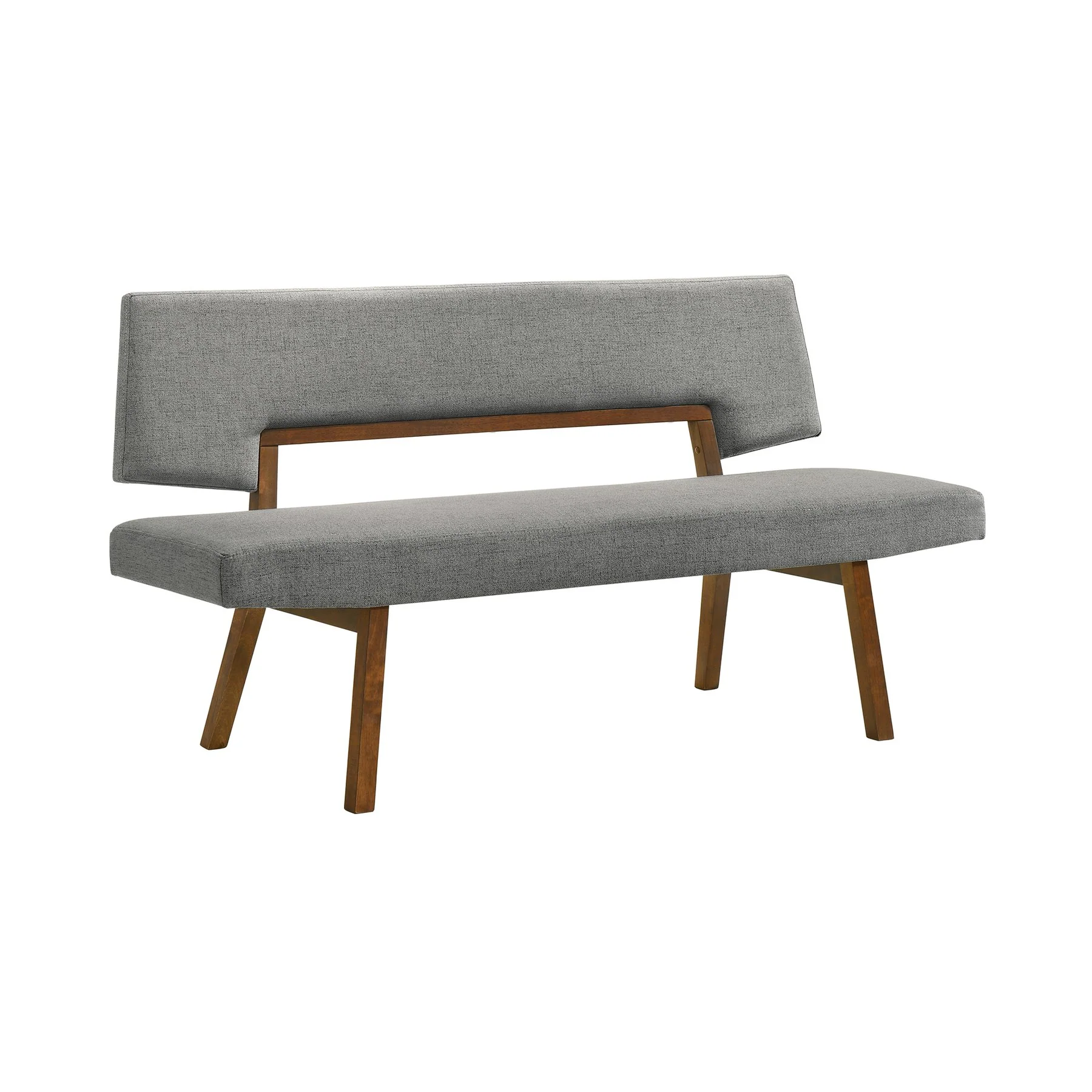 Channell 5 Piece Walnut Wood Dining Table Set with Benches in Charcoal Fabric - Image 2