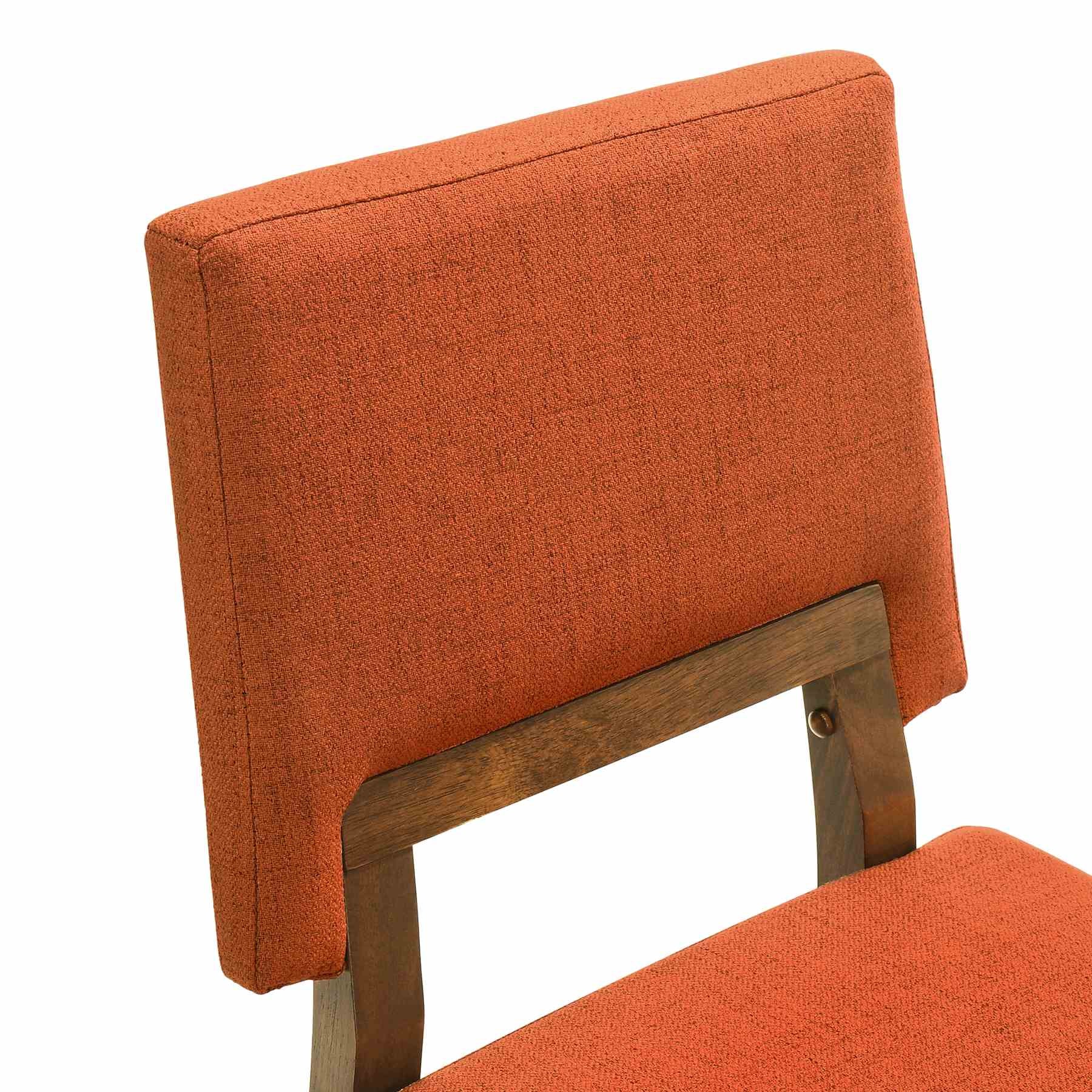 Channell 5 Piece Walnut Wood Dining Table Set with Benches in Orange Fabric - Image 9