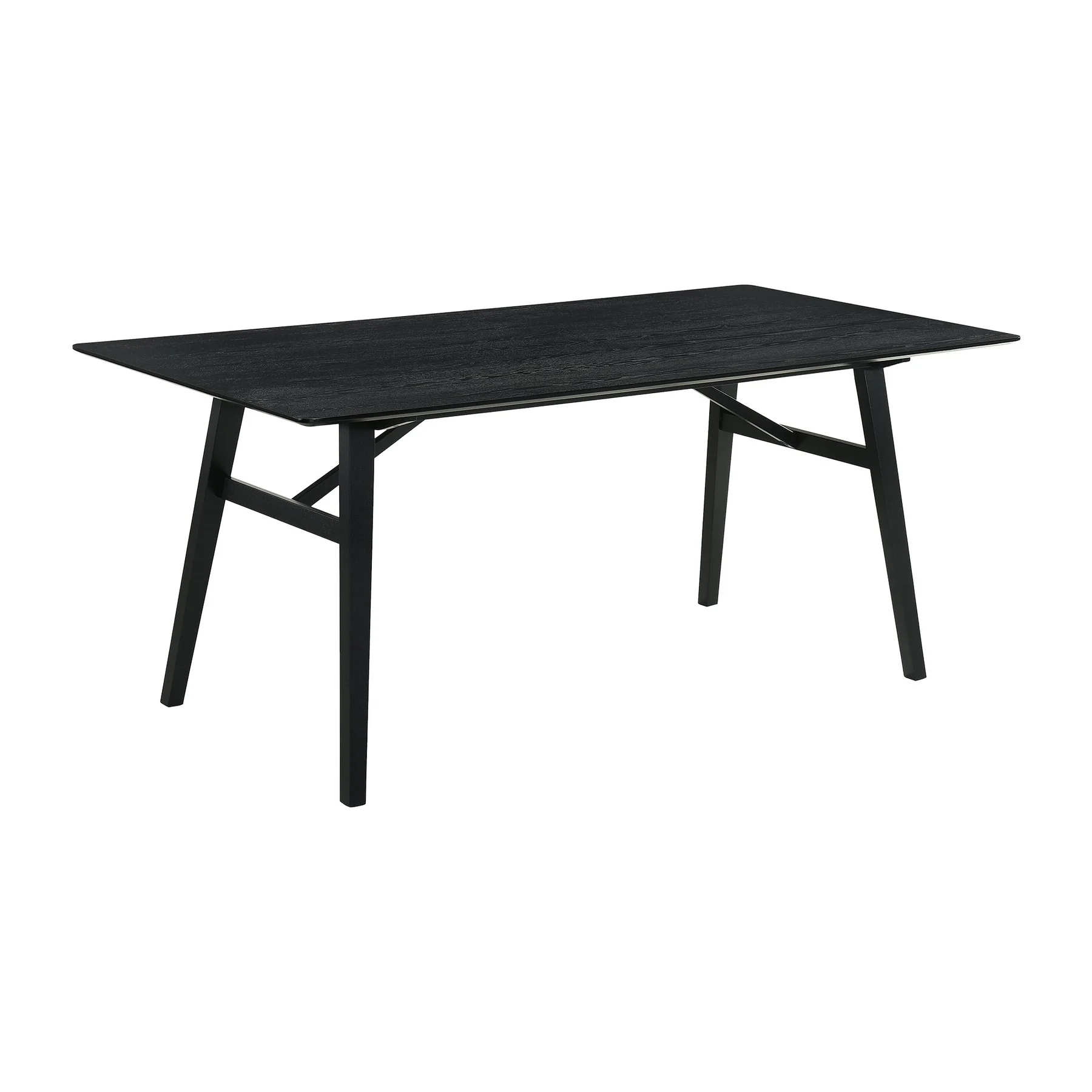 Channell 6 Piece Black Wood Dining Table Set with Bench in Charcoal Fabric - Image 4