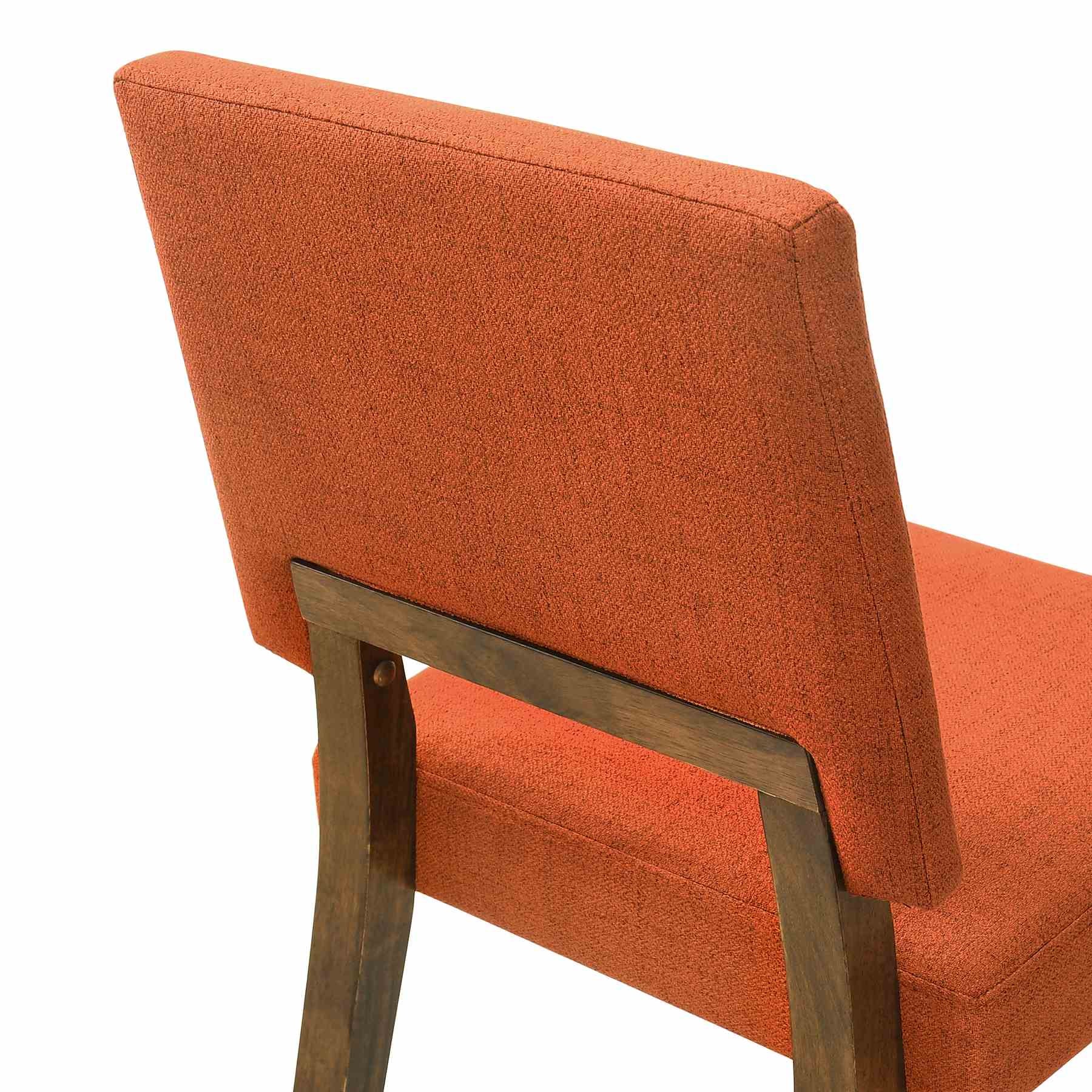 Channell 6 Piece Walnut Wood Dining Table Set with Bench in Orange Fabric - Image 7