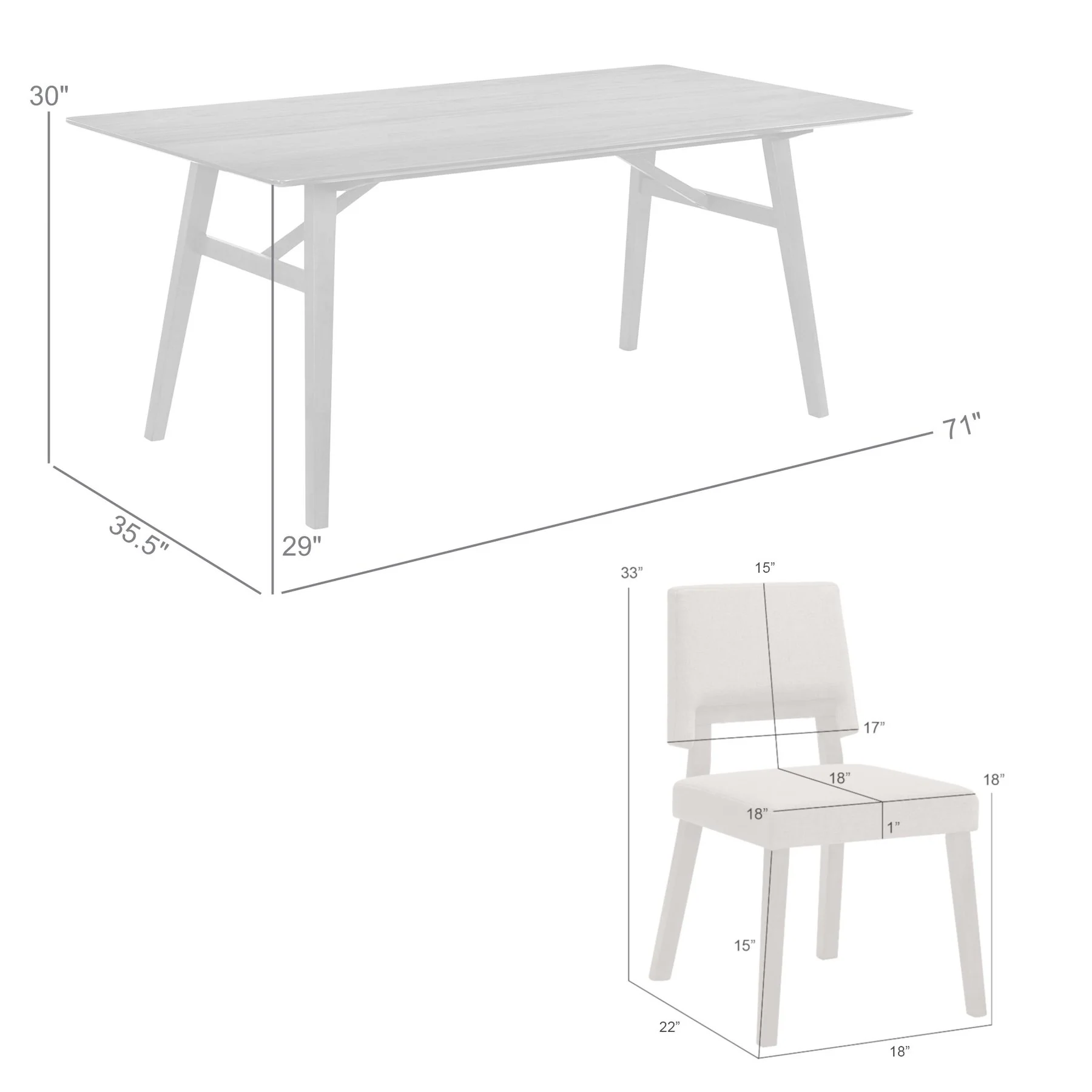 Channell 7 Piece Walnut Wood Dining Table Set with Blue Fabric - Image 10