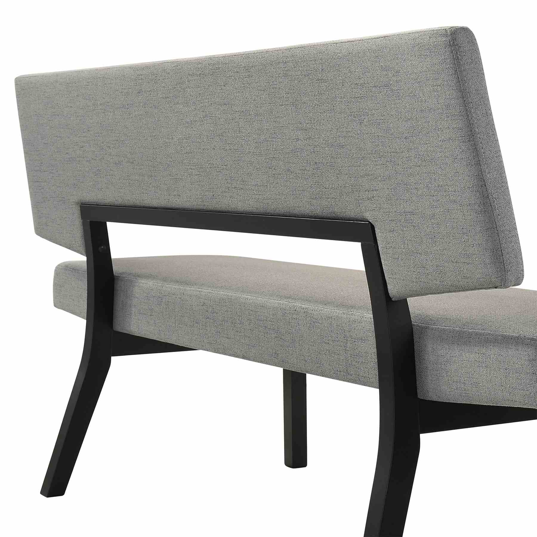 Channell Wood Dining Bench in Black Finish with Charcoal Fabric - Image 4
