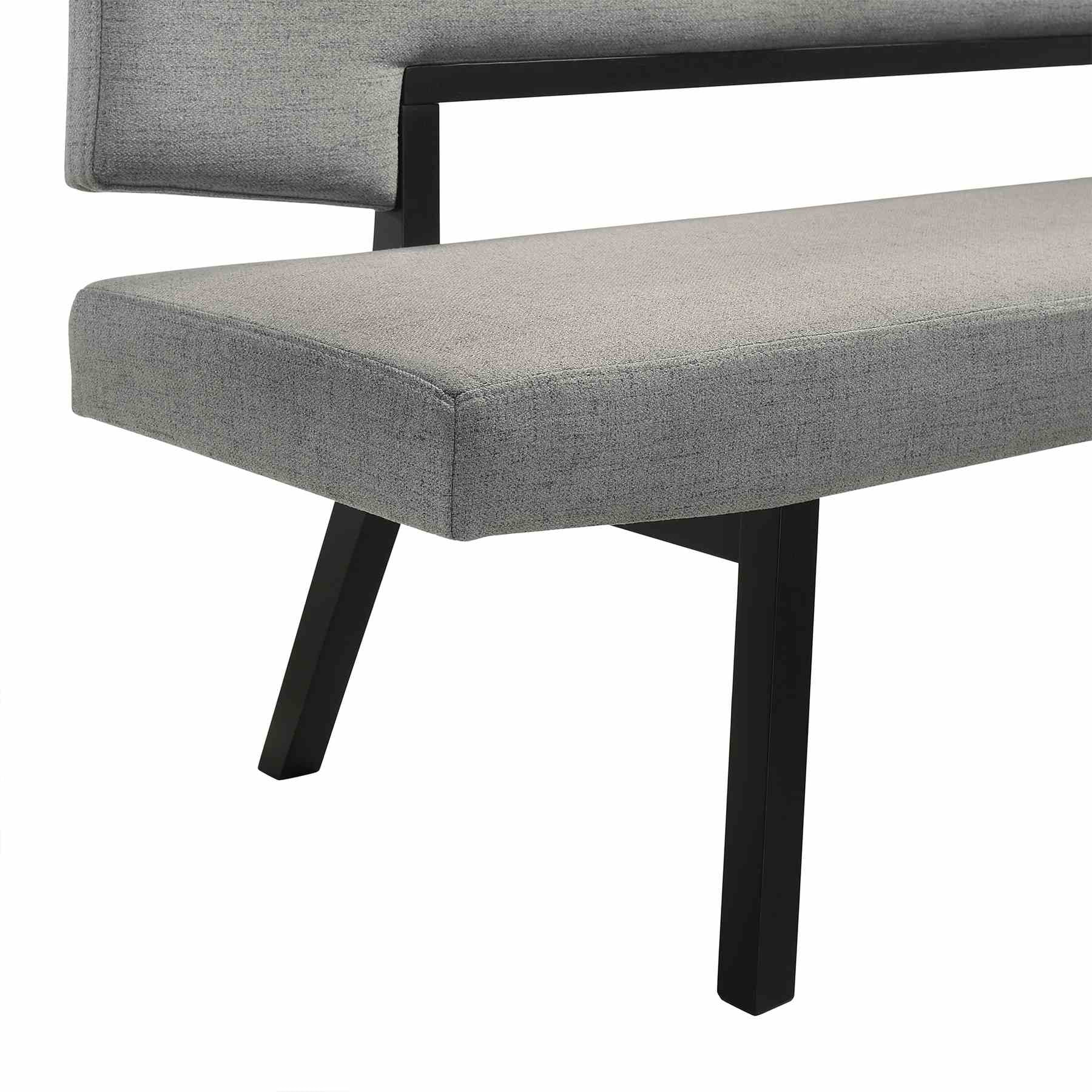 Channell Wood Dining Bench in Black Finish with Charcoal Fabric - Image 5