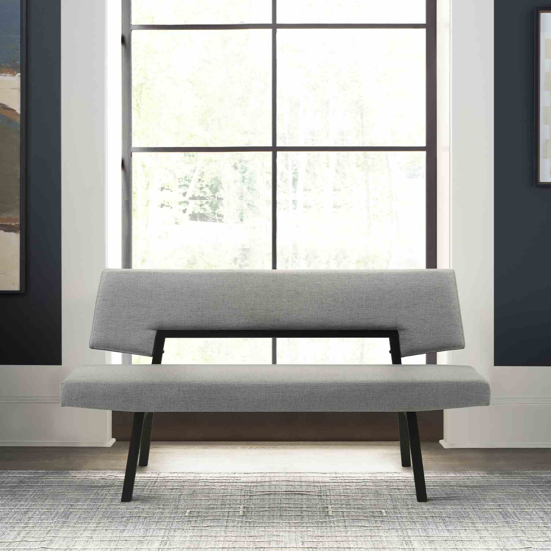 Channell Wood Dining Bench in Black Finish with Charcoal Fabric - Image 7