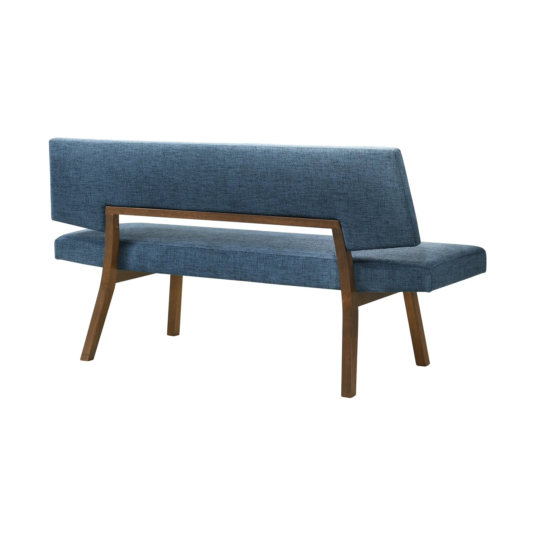 Channell Wood Dining Bench in Walnut Finish with Blue Fabric - Image 3