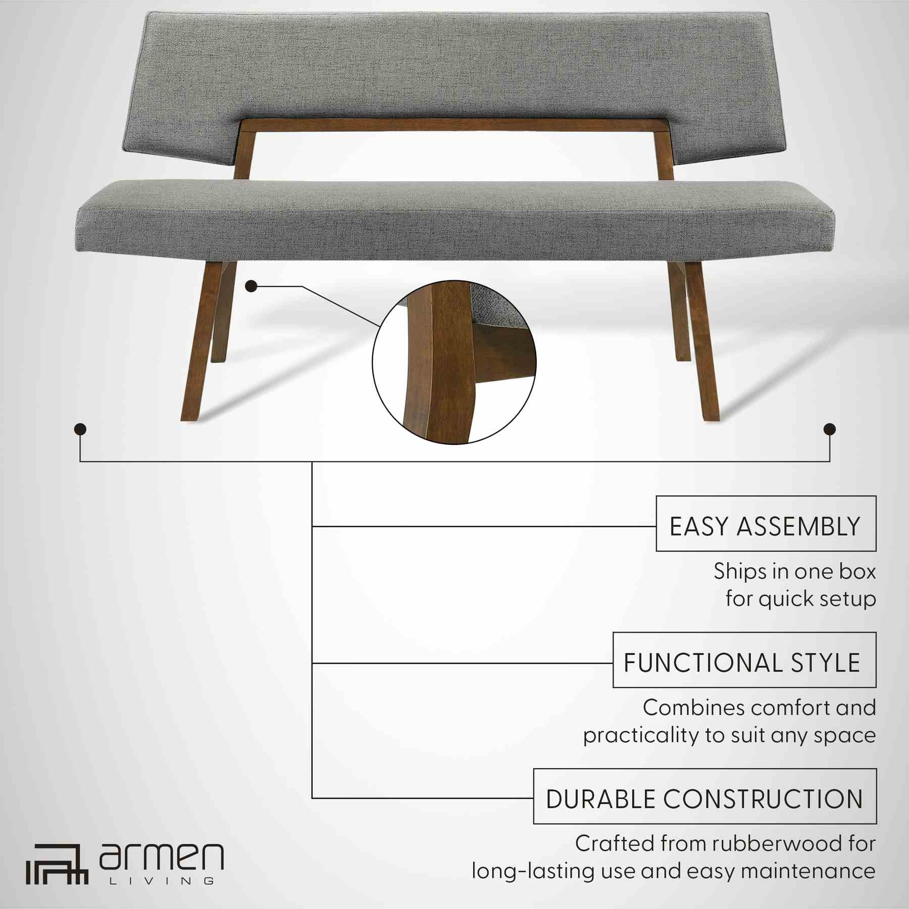 Channell Wood Dining Bench in Walnut Finish with Charcoal Fabric - Image 10