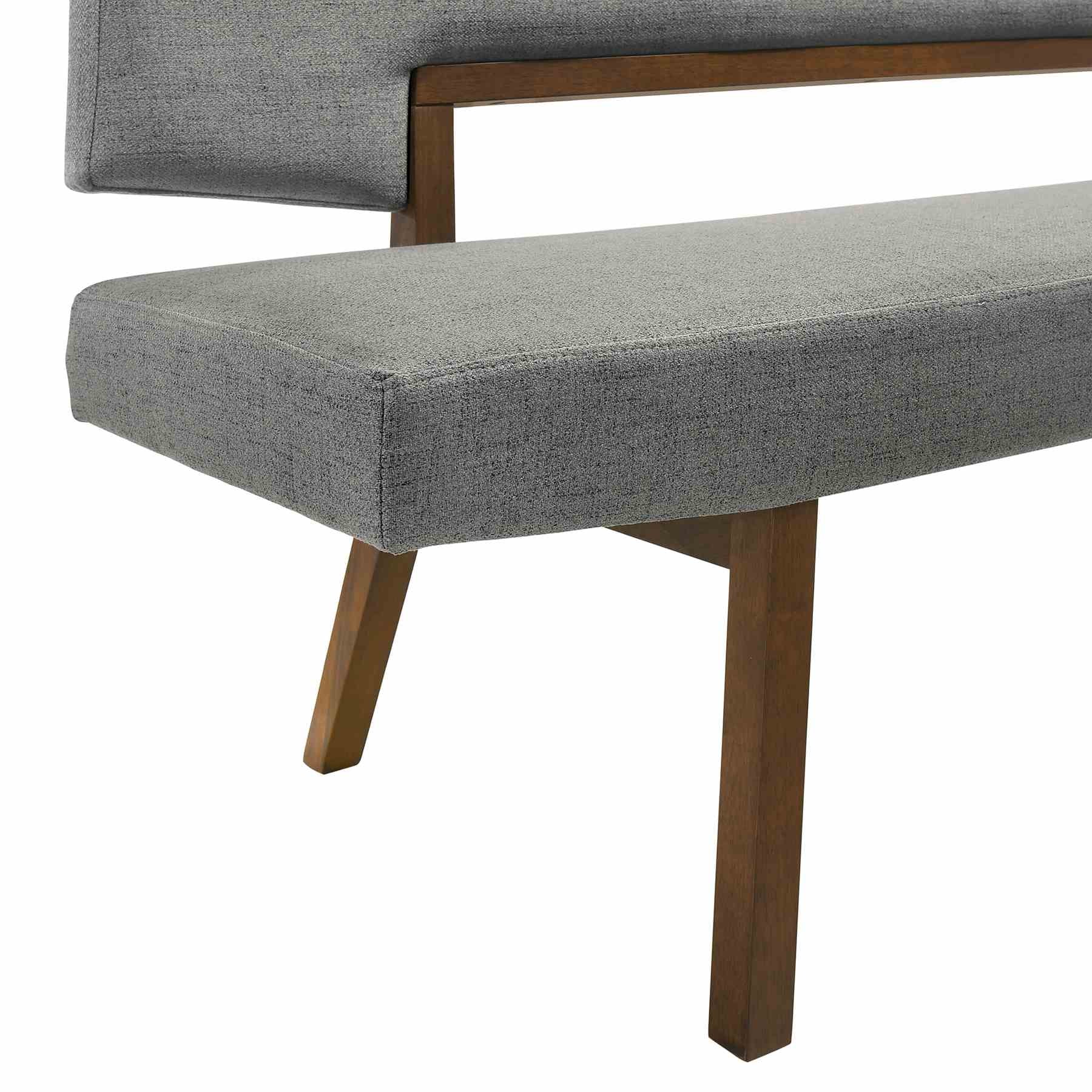 Channell Wood Dining Bench in Walnut Finish with Charcoal Fabric - Image 5