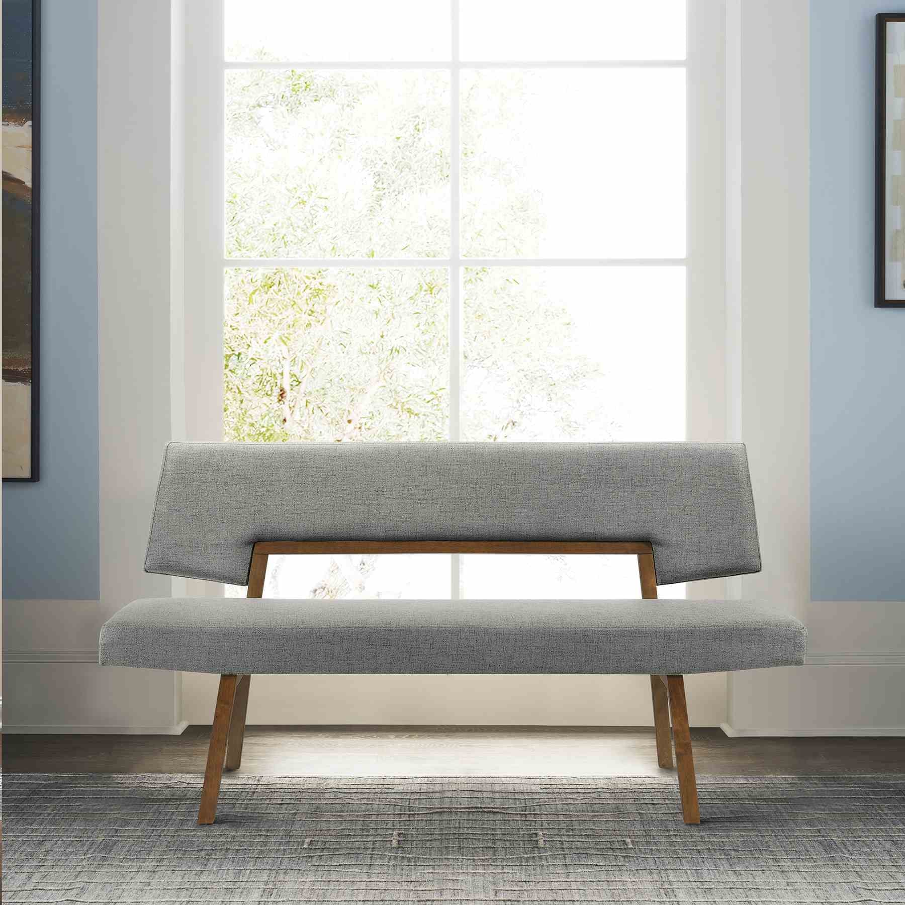 Channell Wood Dining Bench in Walnut Finish with Charcoal Fabric - Image 7