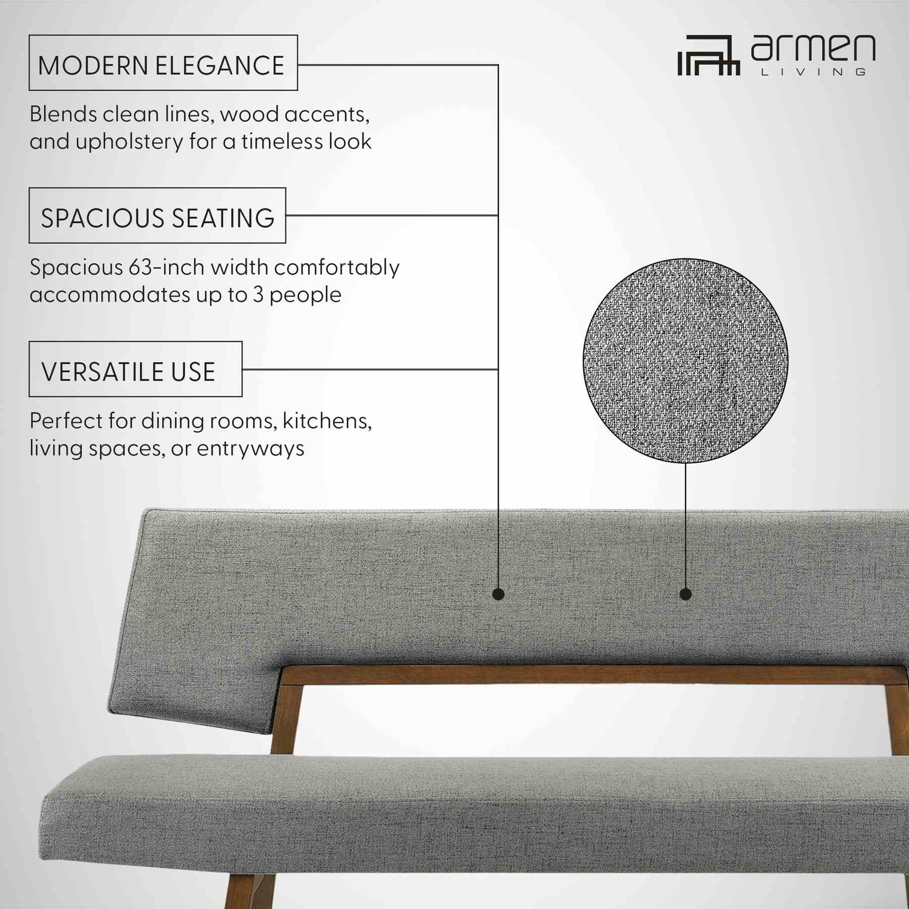 Channell Wood Dining Bench in Walnut Finish with Charcoal Fabric - Image 9