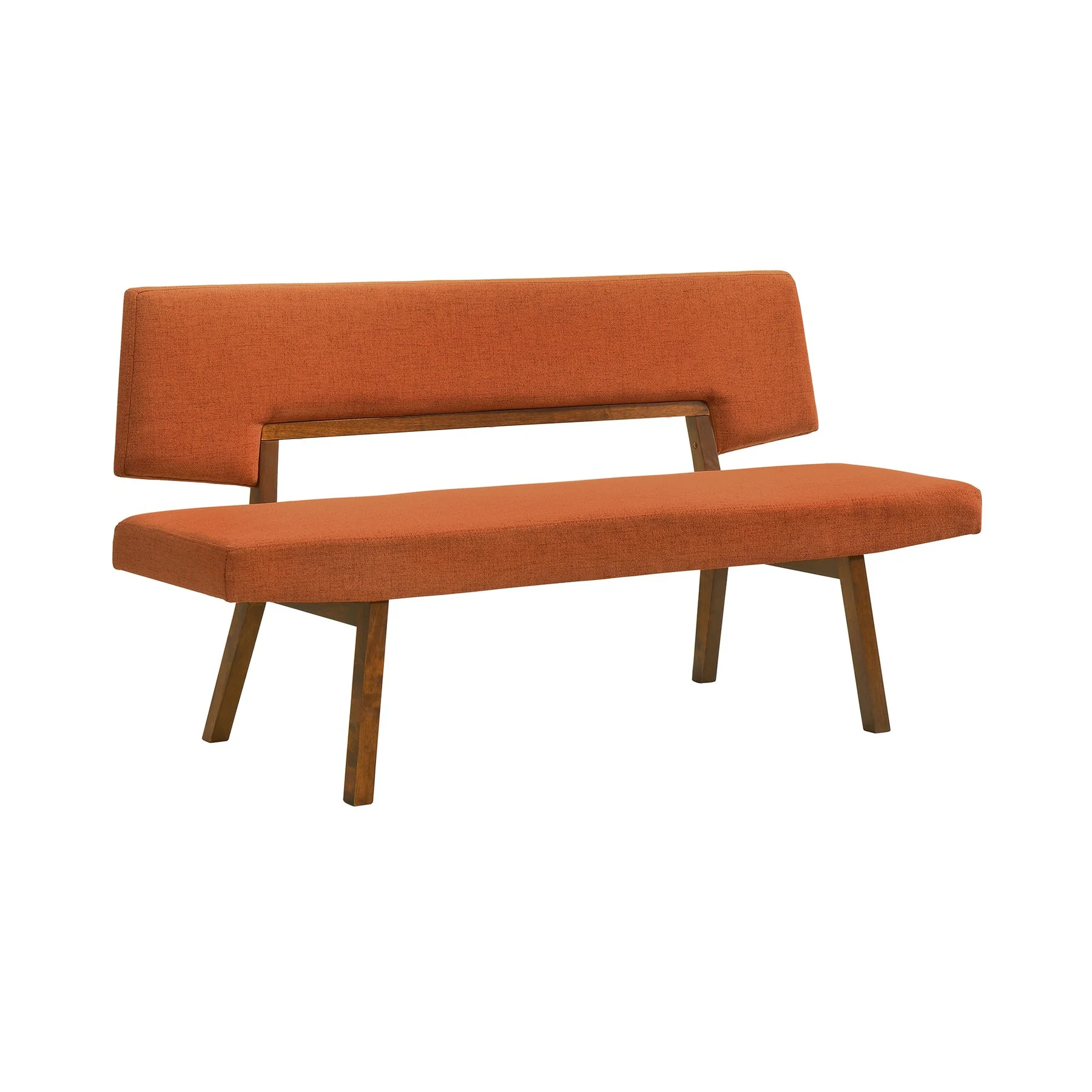 Channell Wood Dining Bench in Walnut Finish with Orange Fabric - Image 2