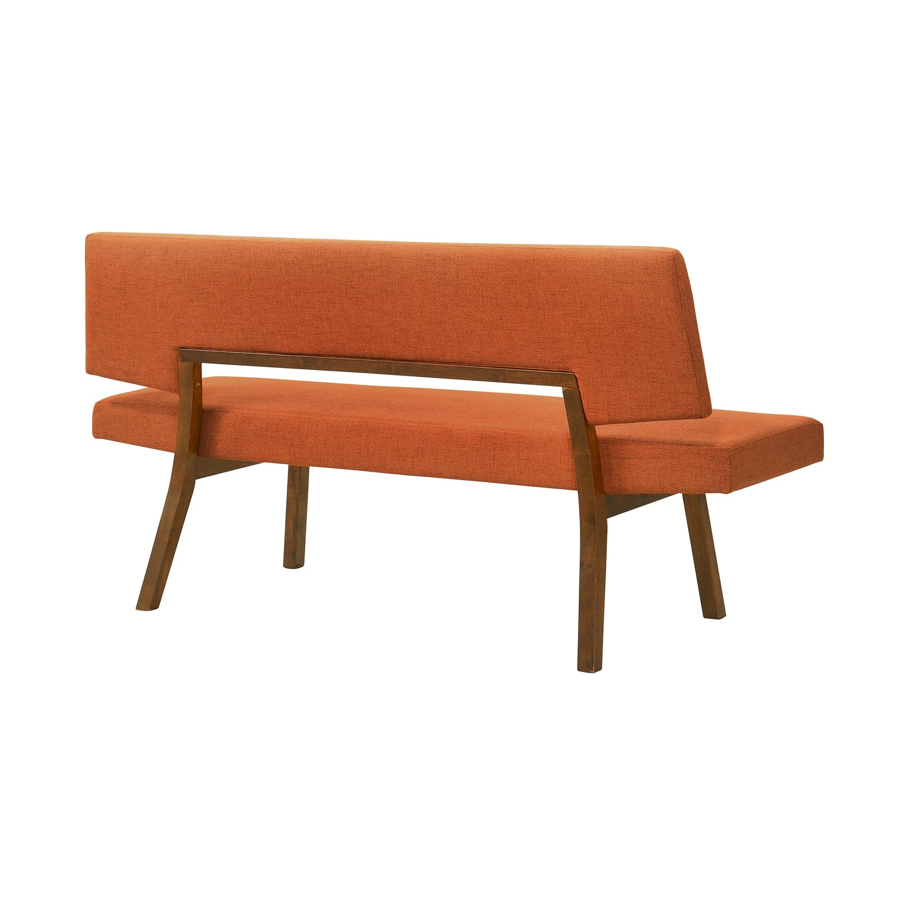Channell Wood Dining Bench in Walnut Finish with Orange Fabric - Image 3
