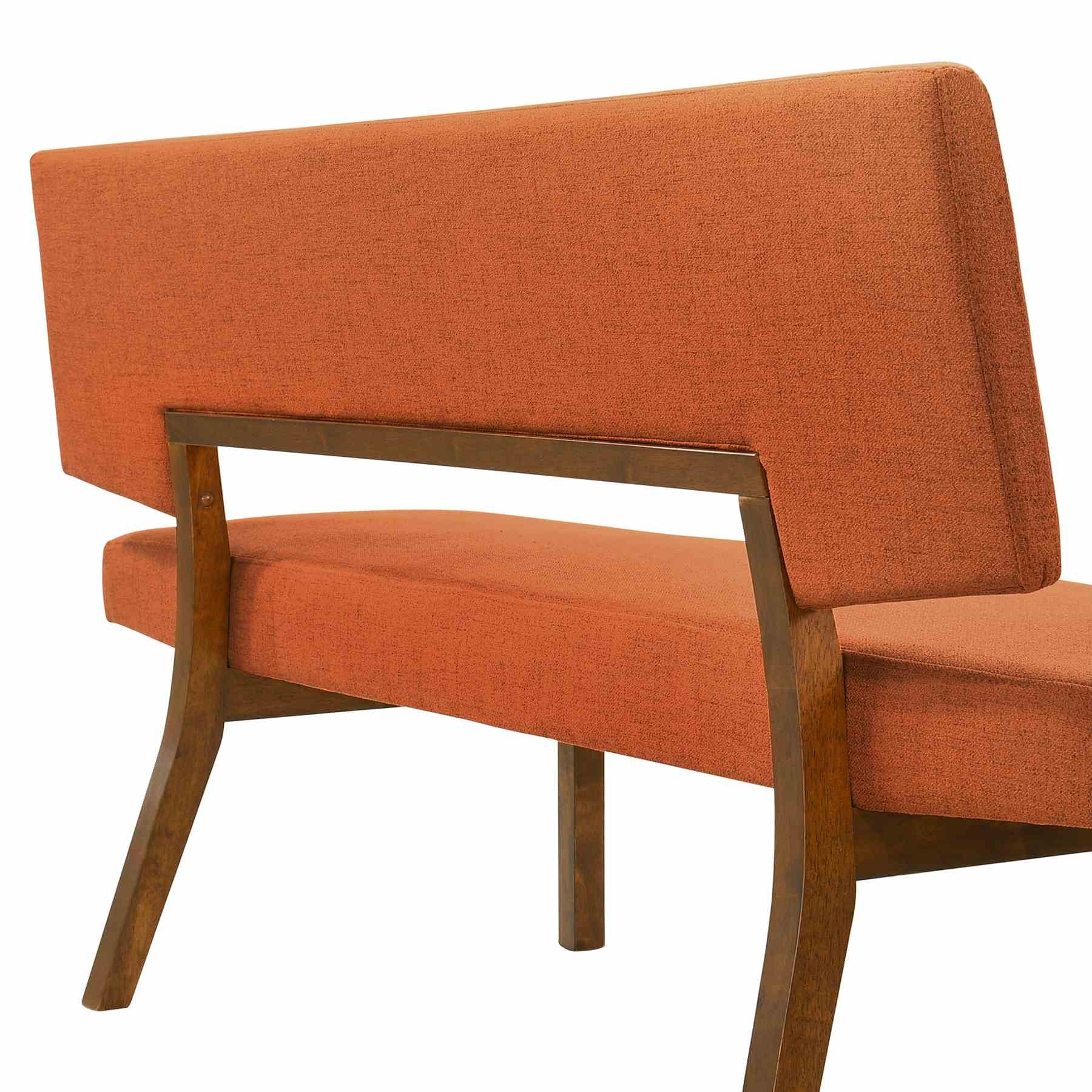 Channell Wood Dining Bench in Walnut Finish with Orange Fabric - Image 4