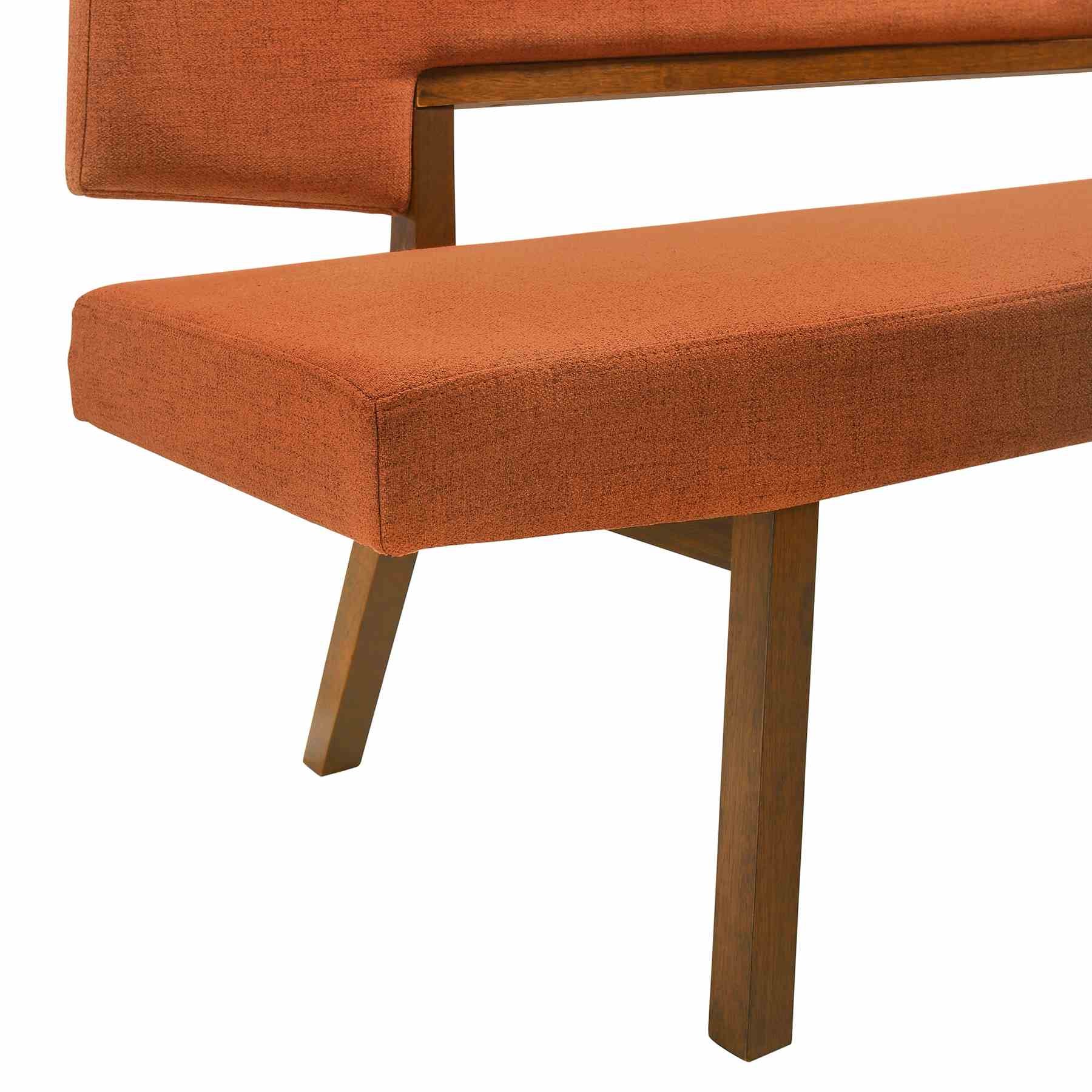 Channell Wood Dining Bench in Walnut Finish with Orange Fabric - Image 5