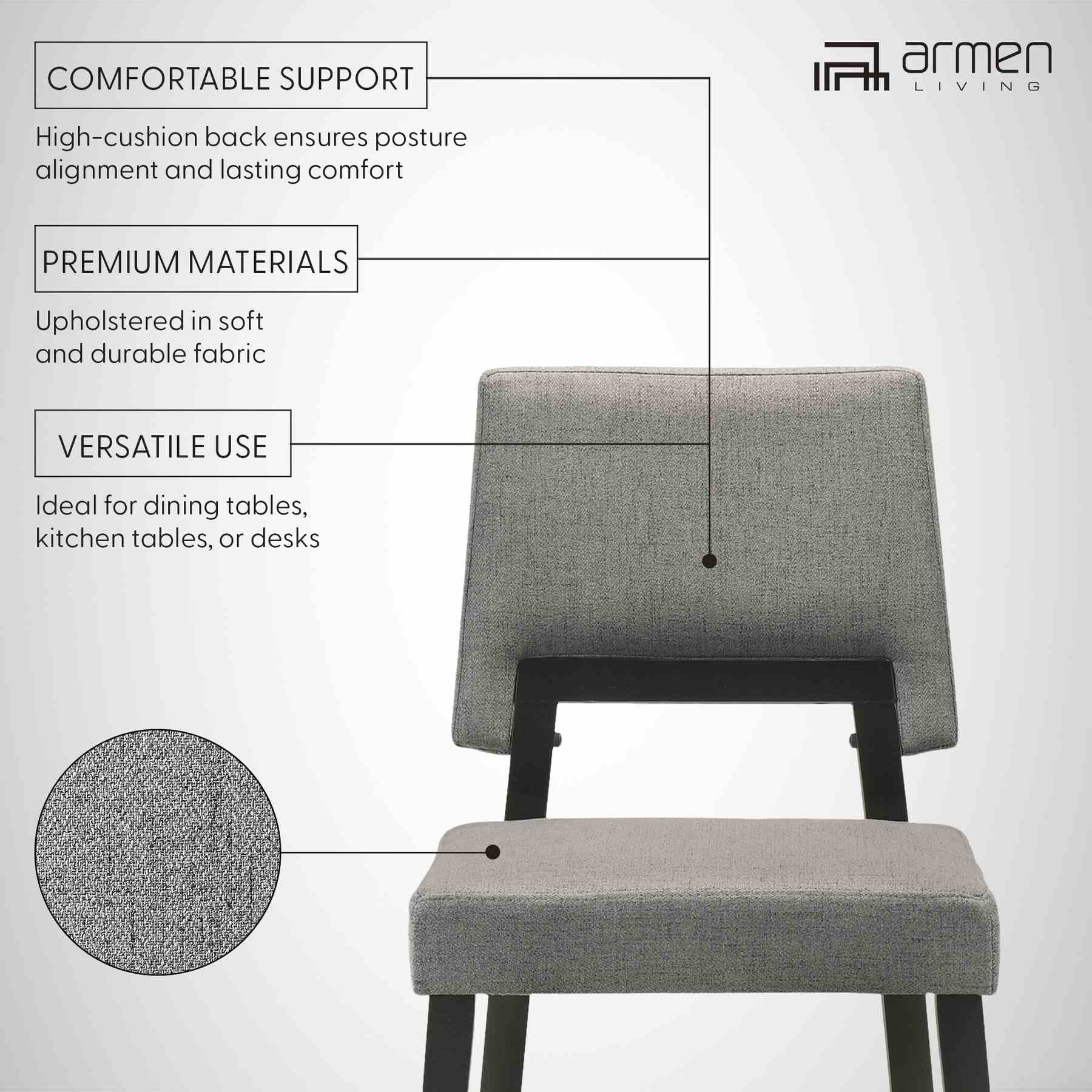 Channell Wood Dining Chair in Black Finish with Charcoal Fabric - Set of 2 - Image 10