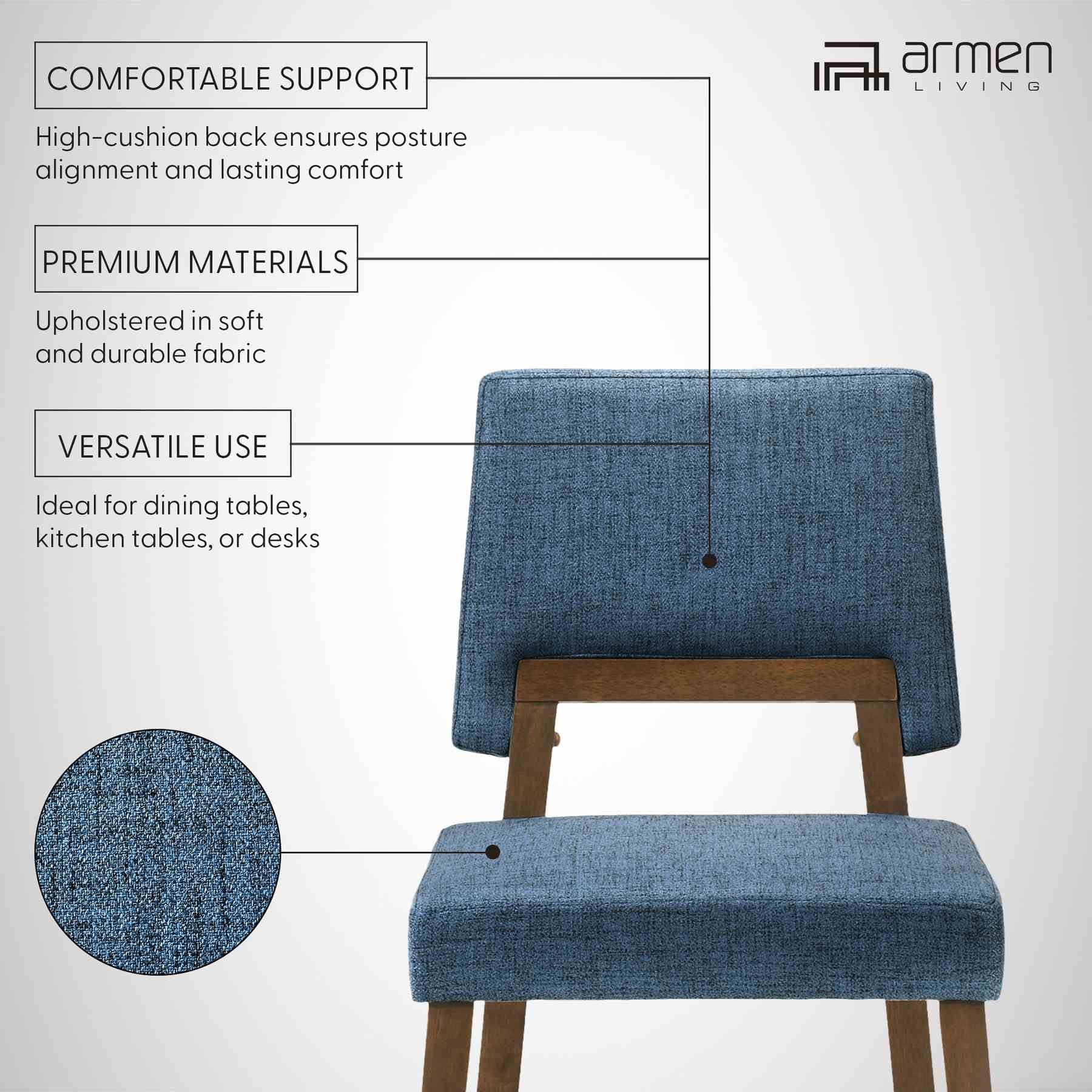 Channell Wood Dining Chair in Walnut Finish with Blue Fabric - Set of 2 - Image 10