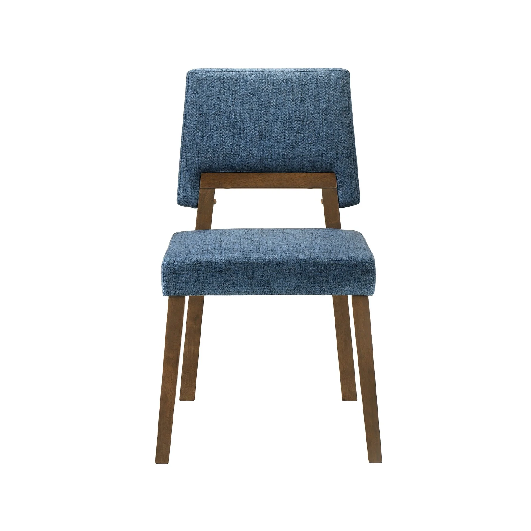 Channell Wood Dining Chair in Walnut Finish with Blue Fabric - Set of 2 - Image 3