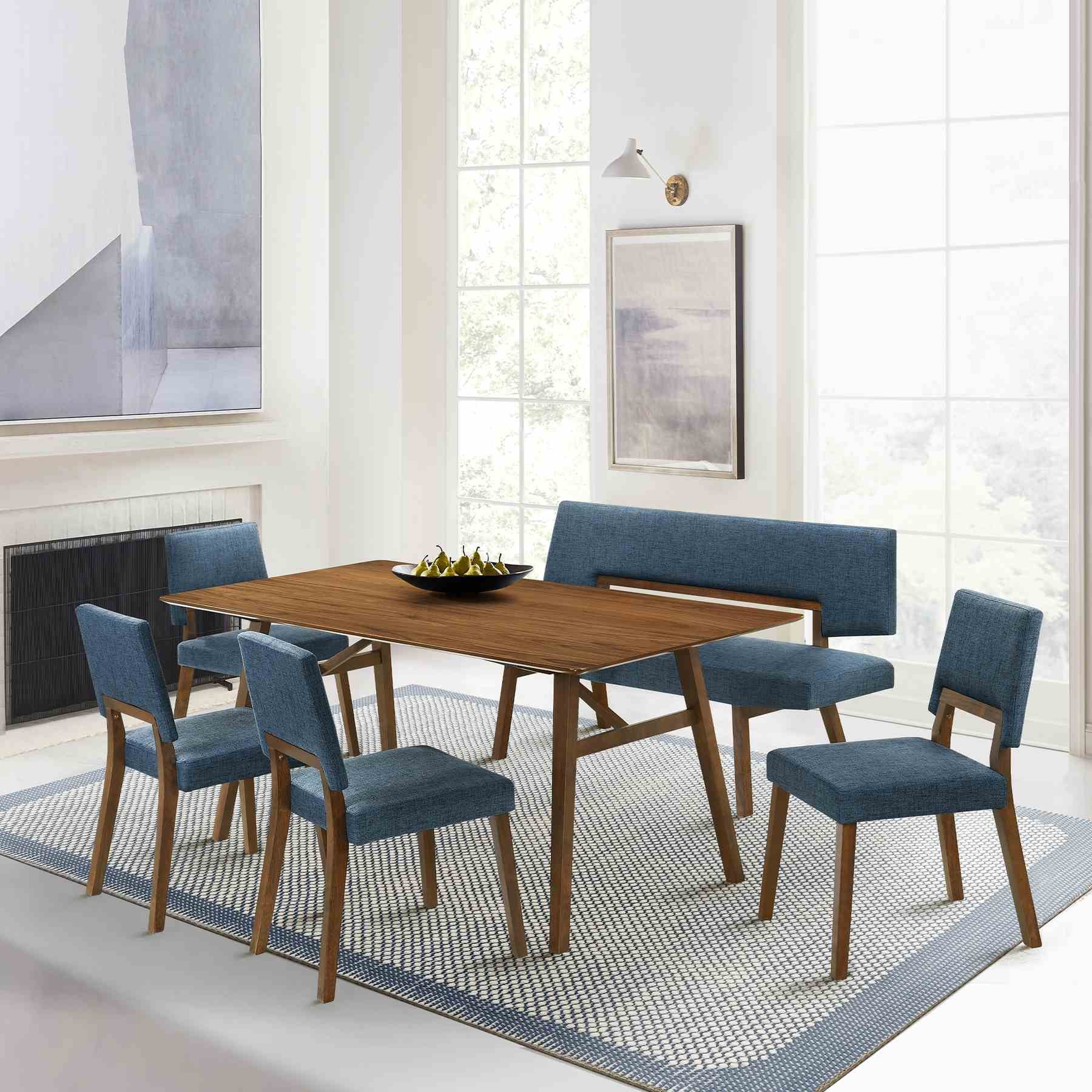 Channell Wood Dining Chair in Walnut Finish with Blue Fabric - Set of 2 - Image 9