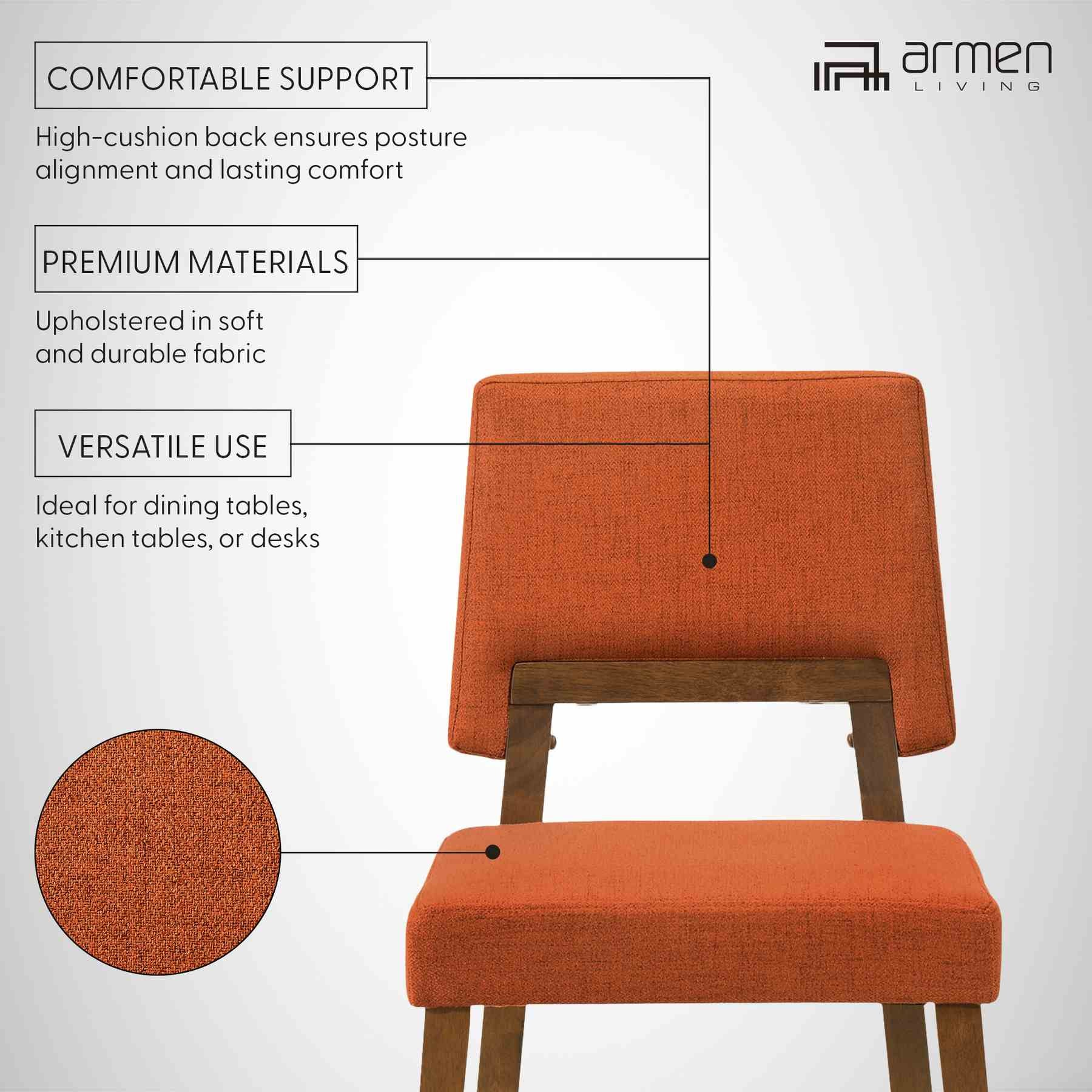 Channell Wood Dining Chair in Walnut Finish with Orange Fabric - Set of 2 - Image 10
