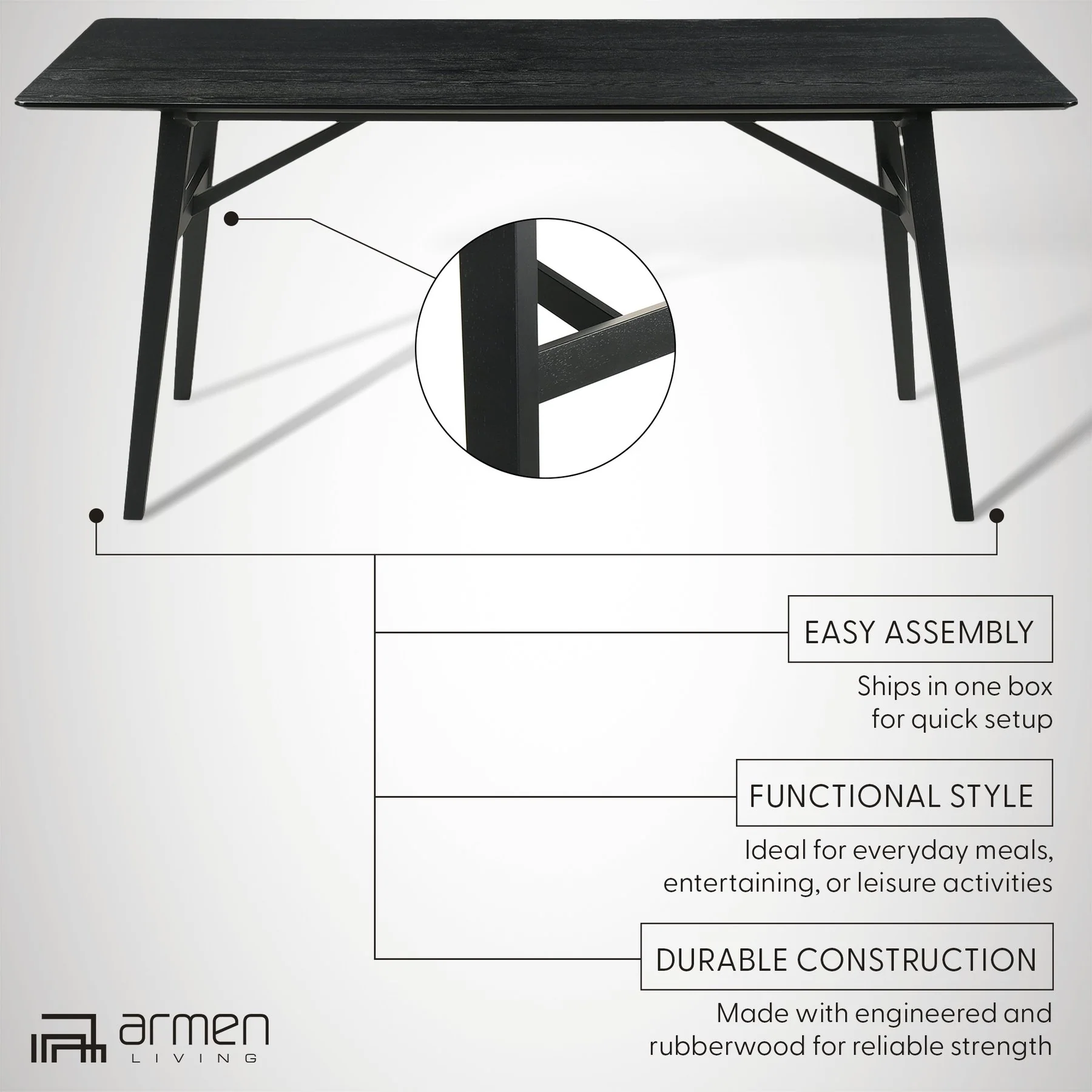 Channell Wood Dining Table in Black Finish - Image 10
